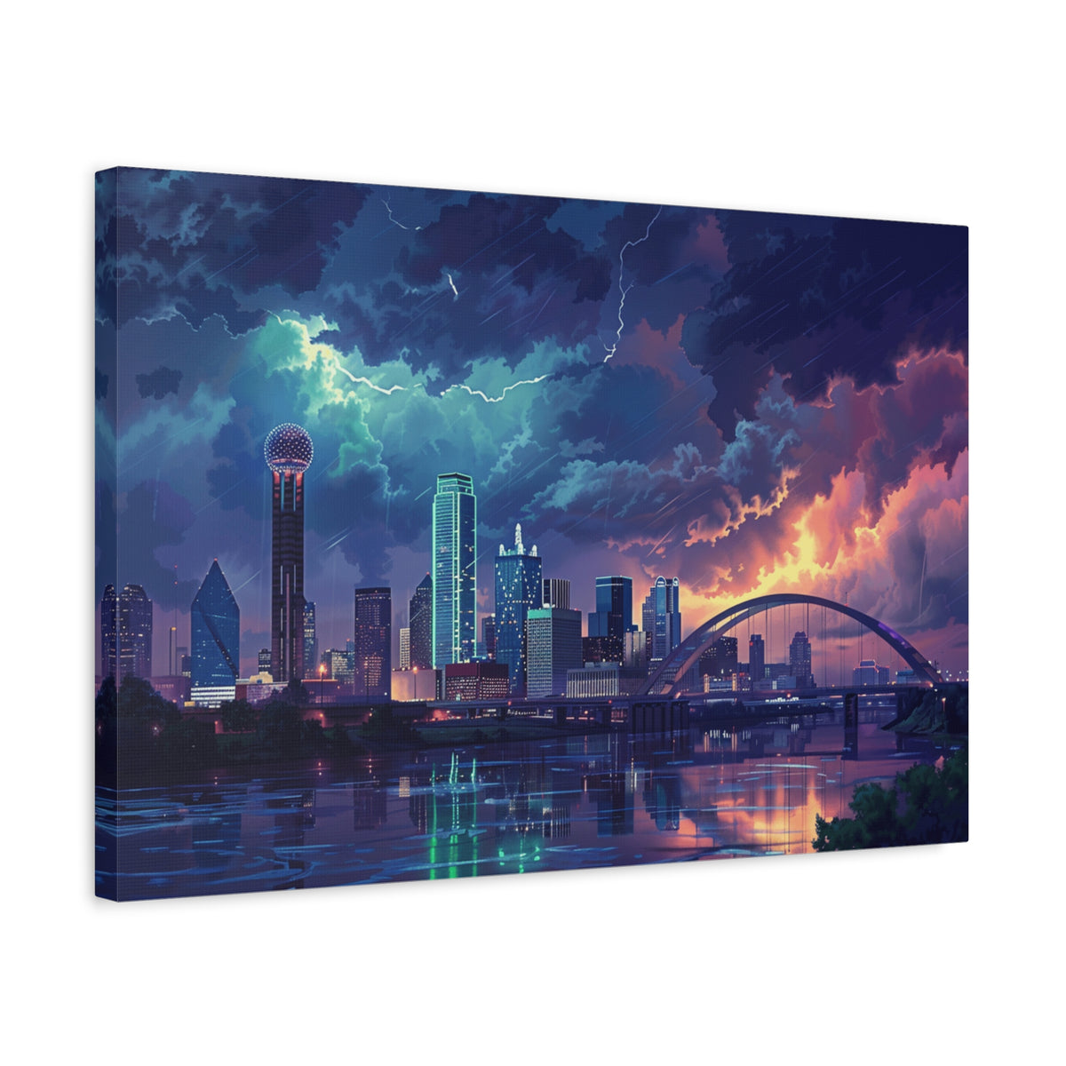 Dallas Cityscape Canvas Print — Stormy Sunset Skyline Wall Art