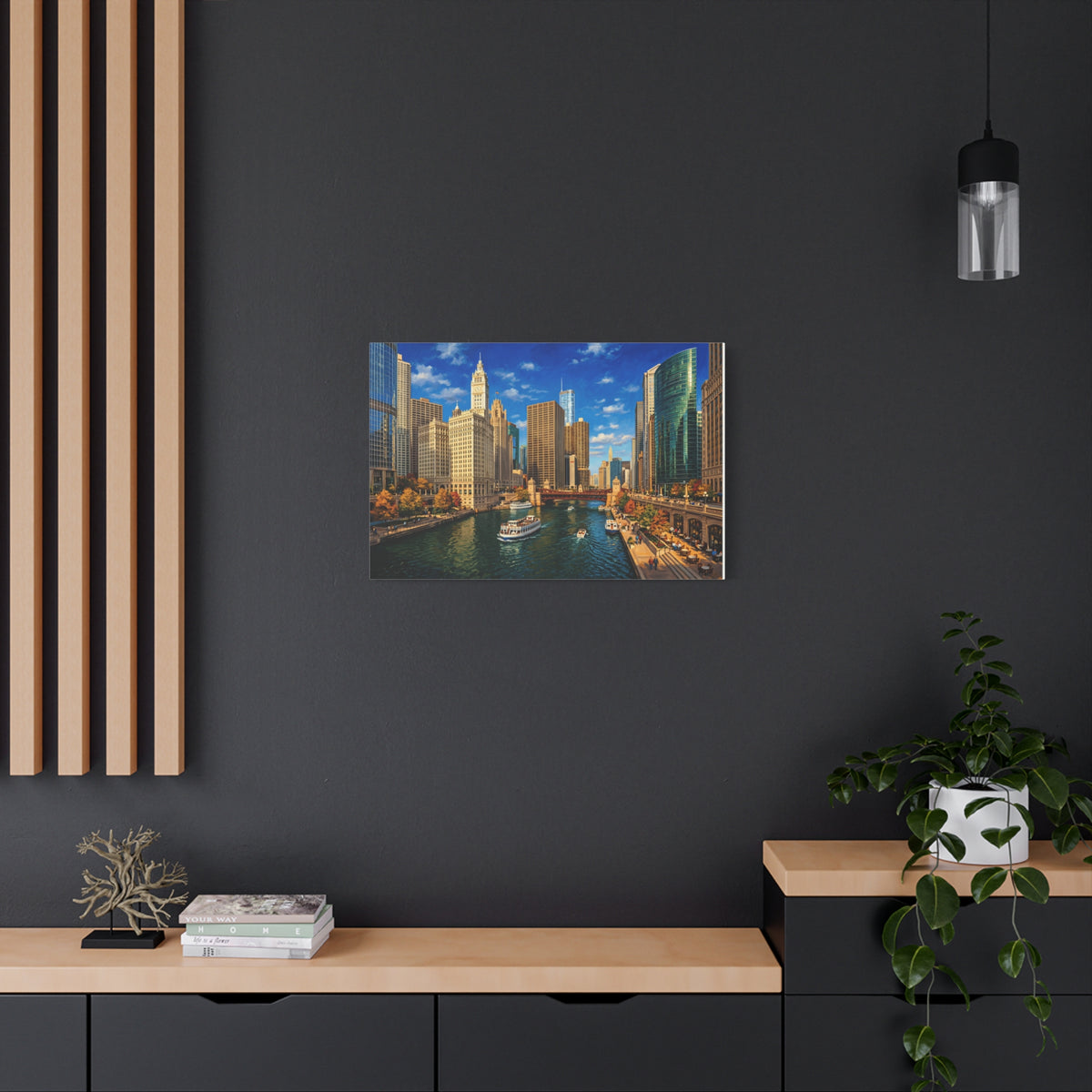 Chicago Riverwalk Canvas Print — Scenic Cityscape Wall Art