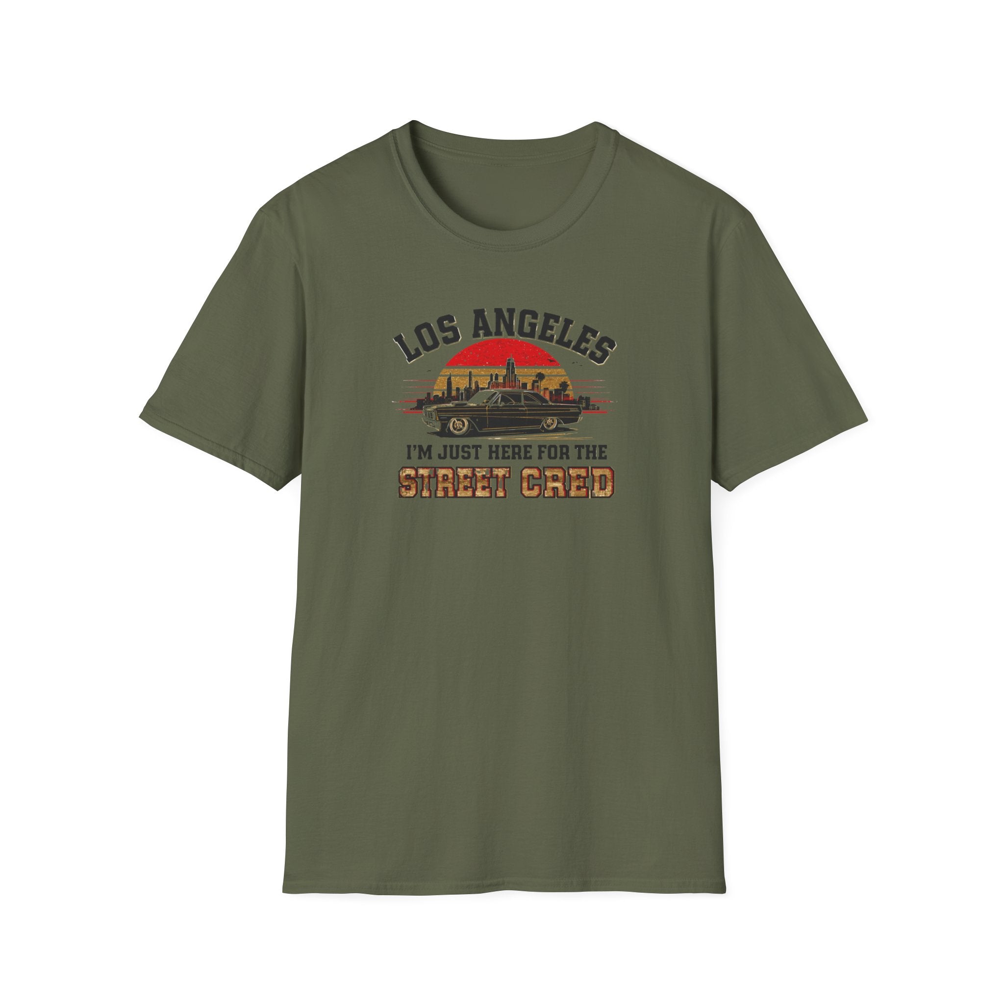 Los Angeles Vintage Sunset T-Shirt — "I’m Just Here for the Street Cred" Car Graphic