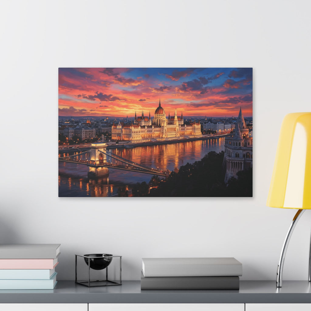 Budapest Parliament Sunset Canvas Wall Art