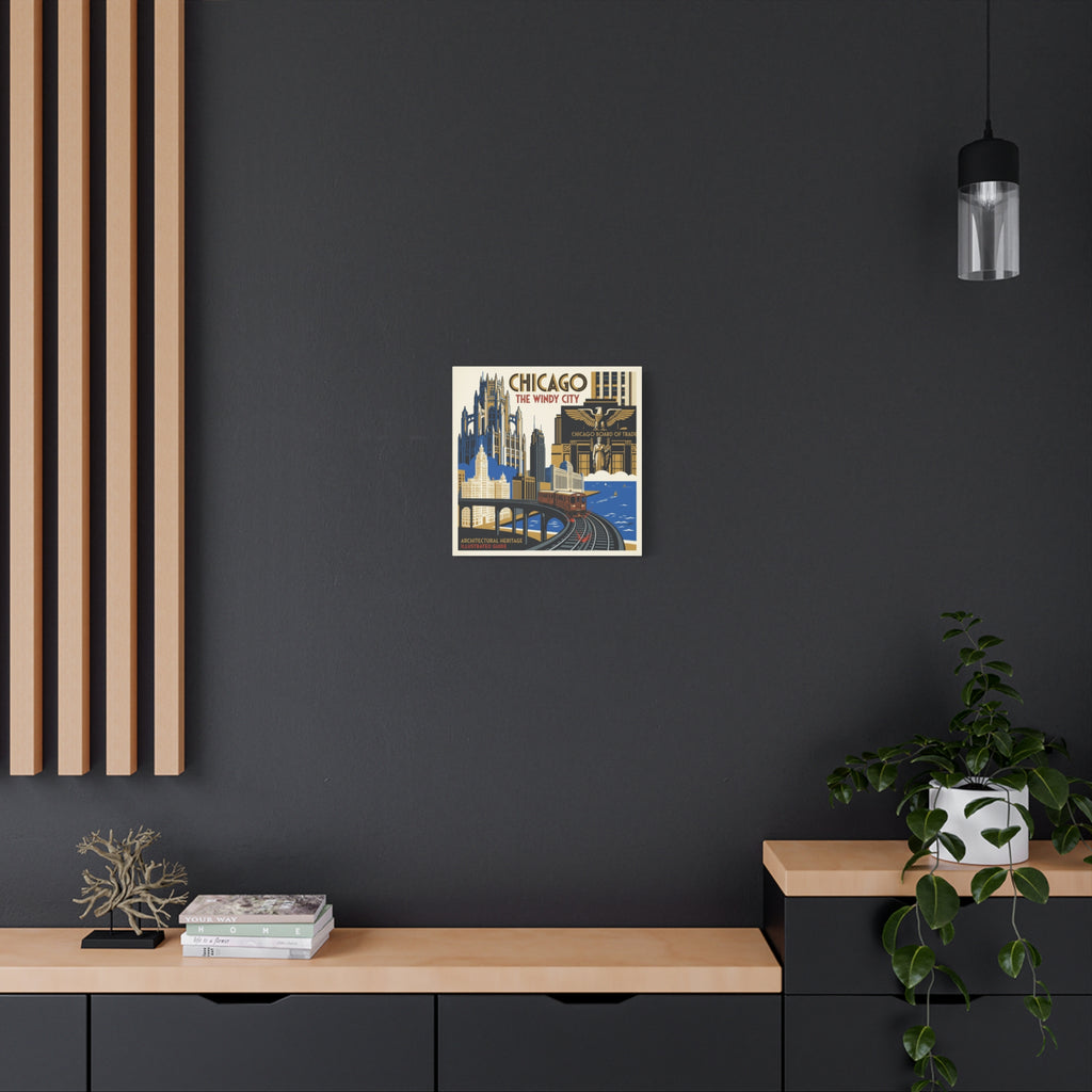 Chicago Vintage Travel Canvas – “Chicago The Windy City” Stretched Wall Art