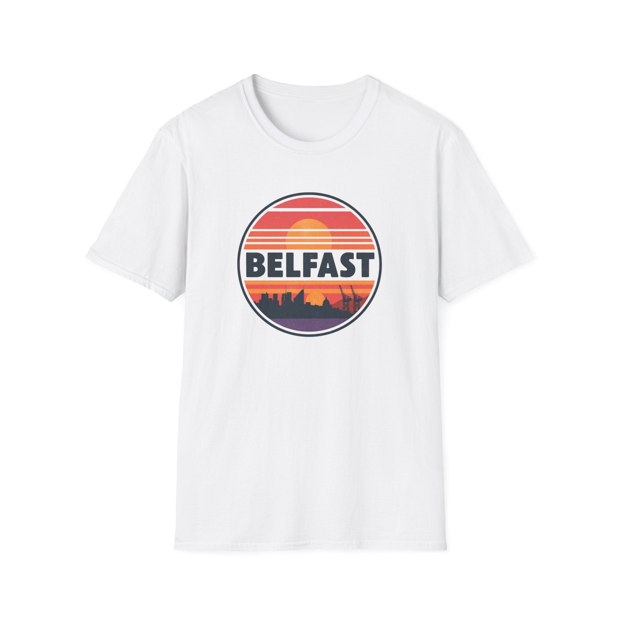 Belfast Sunset T-Shirt — Retro Skyline Graphic Tee