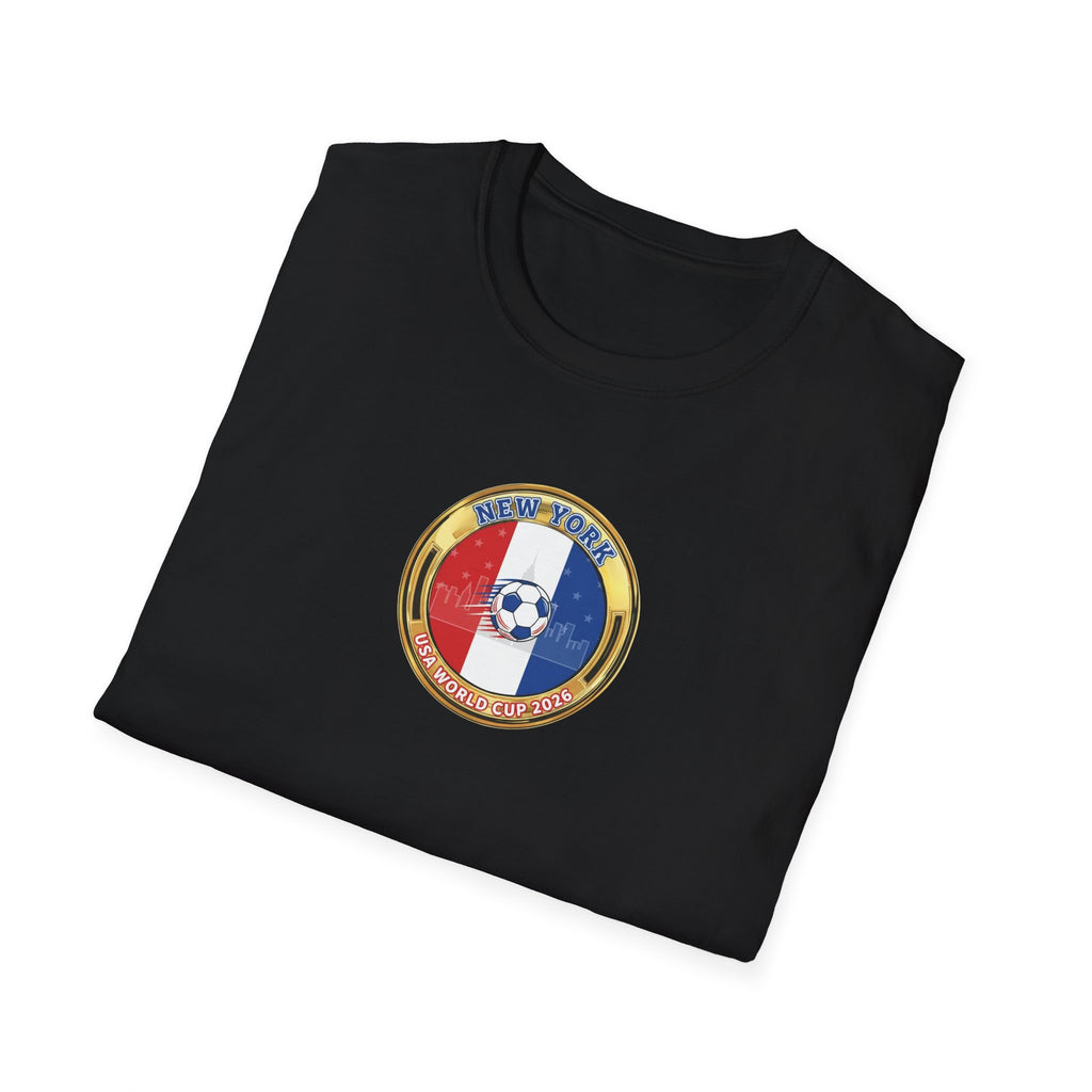New York Host City World Cup 2026 Soccer Crest T-Shirt — Flag Emblem Football Tee