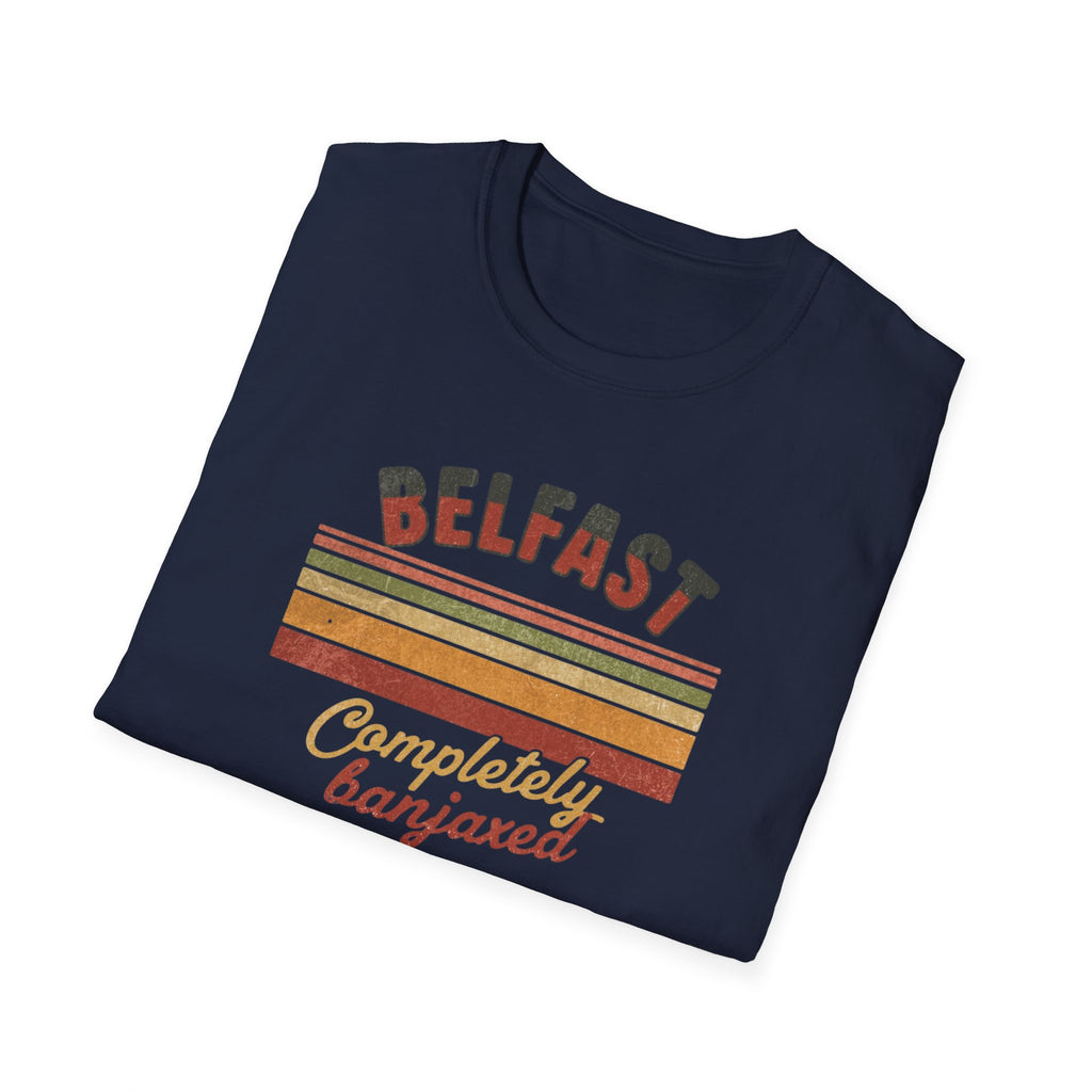 Belfast 'Completely Banjaxed' Retro Stripe T-Shirt — Vintage Irish Humor Tee