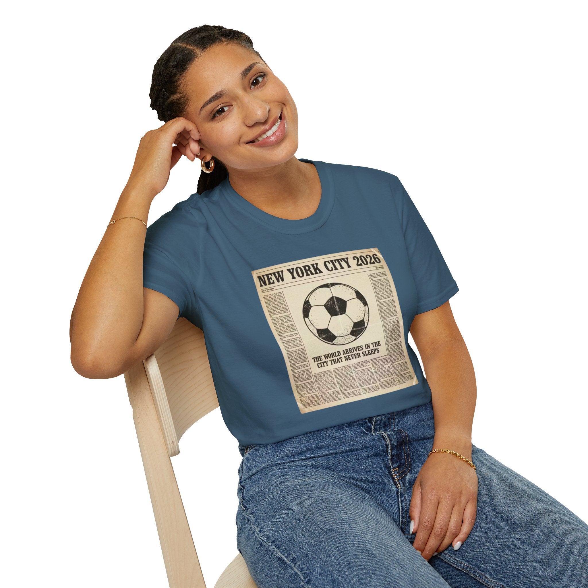 Soccer Newspaper T-Shirt — New York City 2026 Vintage Soccer Tee