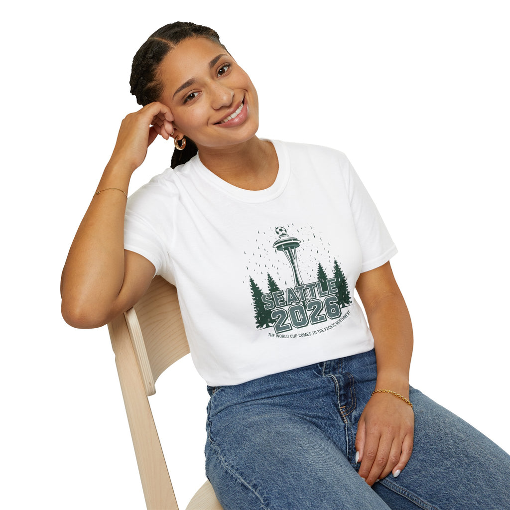 Seattle 2026 Souvenir T-Shirt — Space Needle & Pine Trees Travel Tee