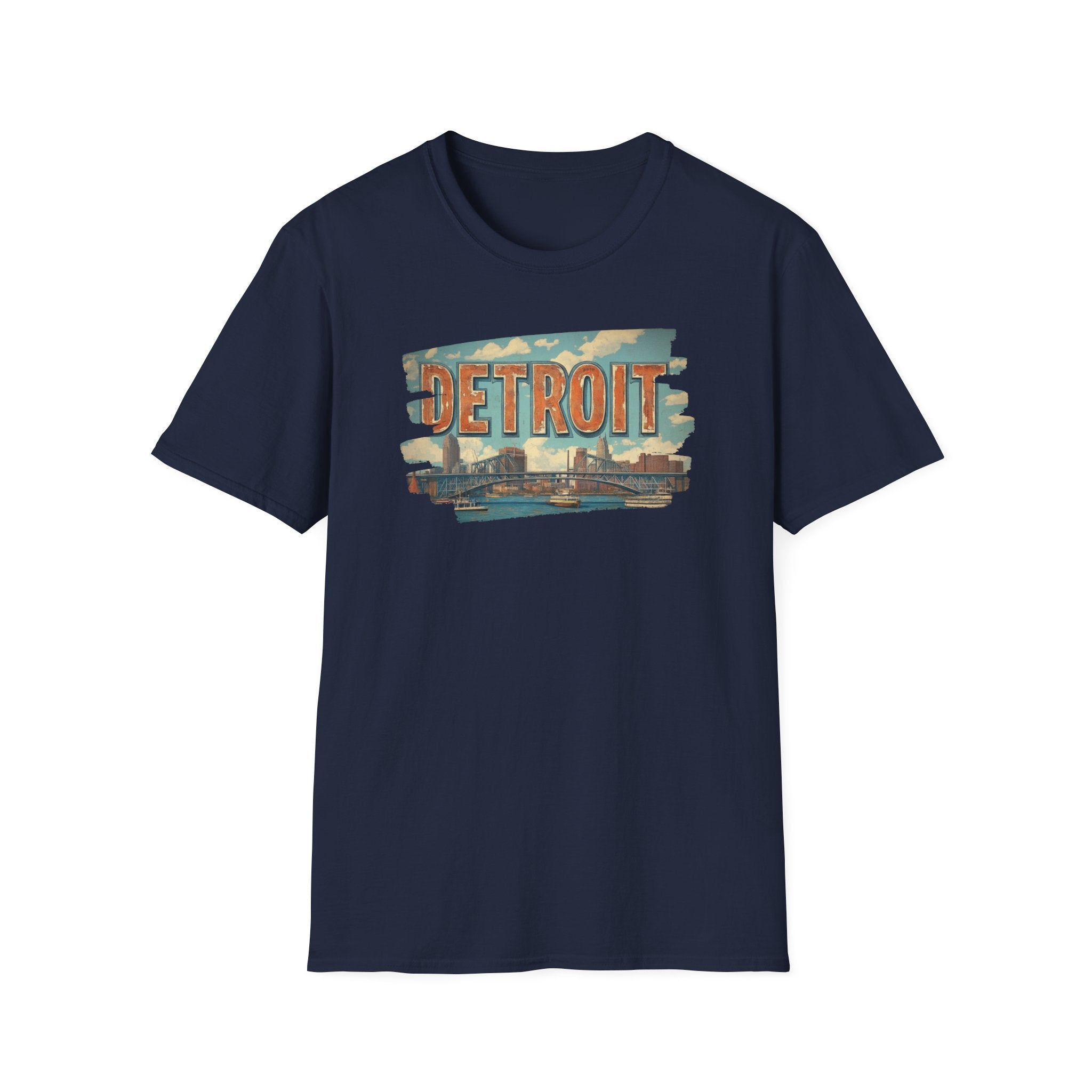 Detroit Skyline Brushstroke T-Shirt | Vintage Motor City Typography