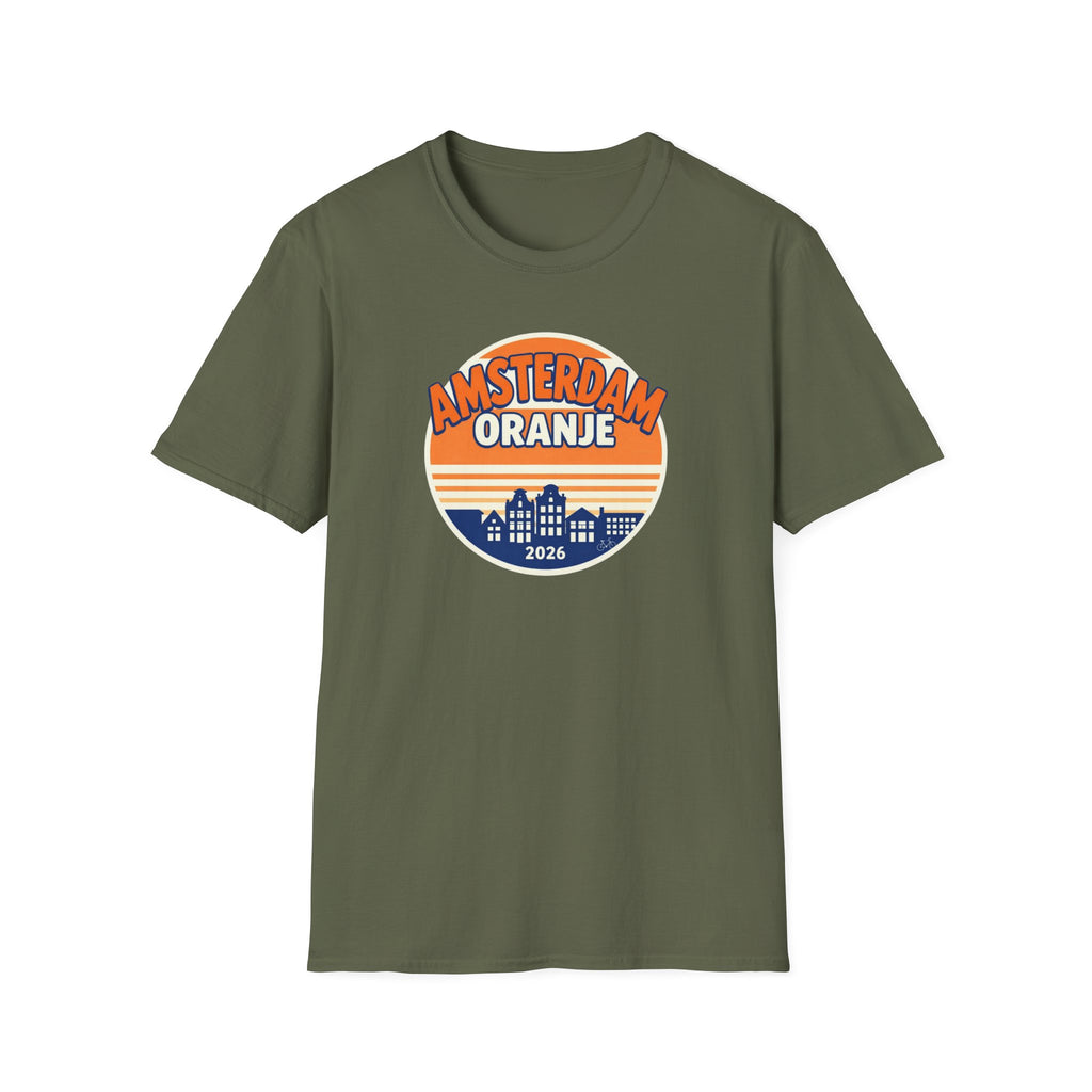 Amsterdam Oranje Vintage Skyline T-Shirt — 2026 Dutch Pride Tee