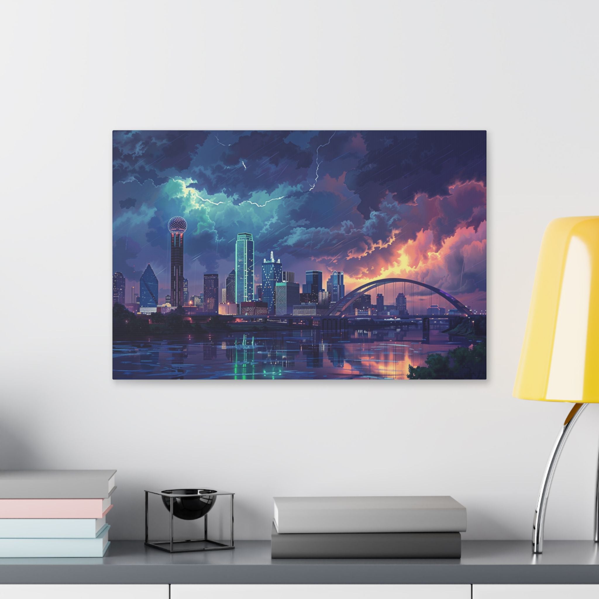 Dallas Cityscape Canvas Print — Stormy Sunset Skyline Wall Art