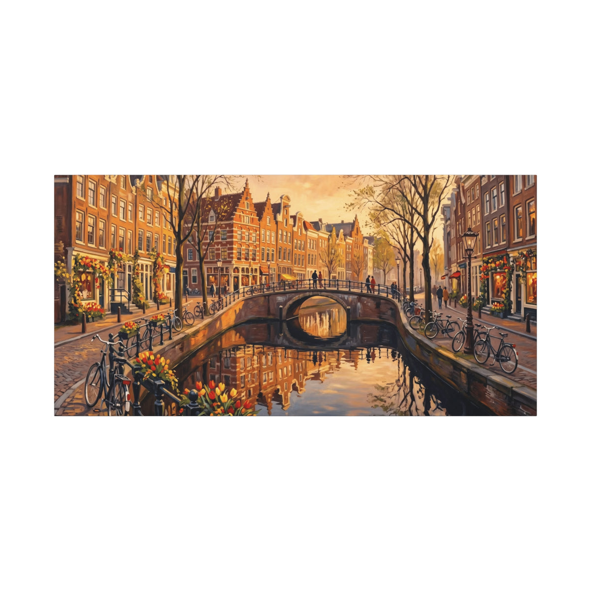 Amsterdam Canal Sunset Stretched Canvas Wall Art