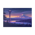 Seattle Sunset Canvas Wall Art — Space Needle & Mount Rainier Landscape Print