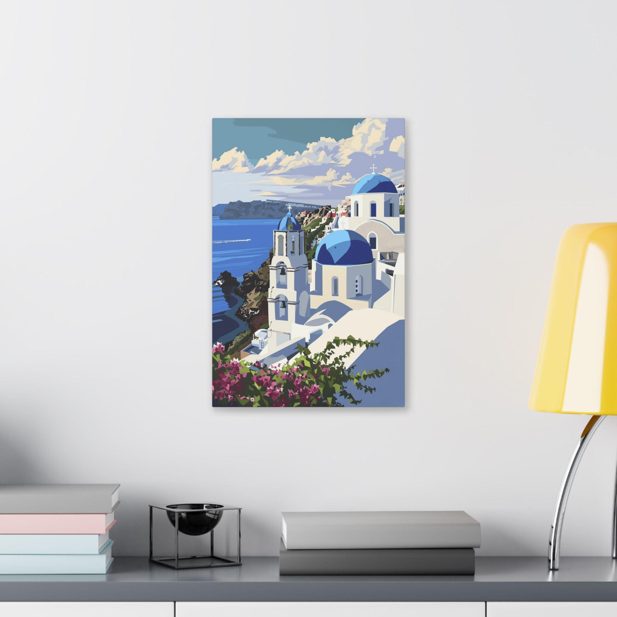 Santorini Seaside Canvas Print — Blue Dome Greece Wall Art
