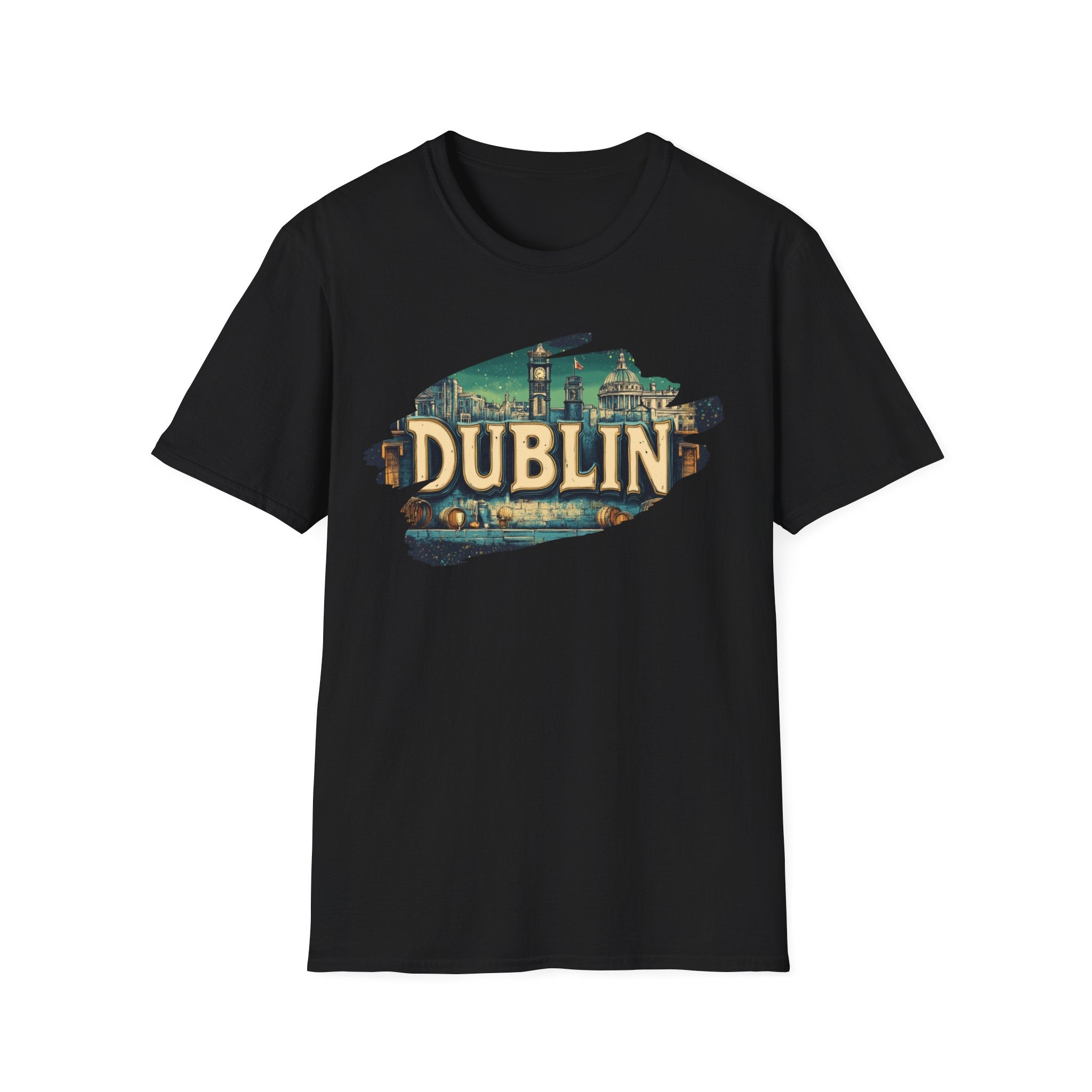 Dublin vintage travel collage T-Shirt | Irish city skyline, retro postcard style