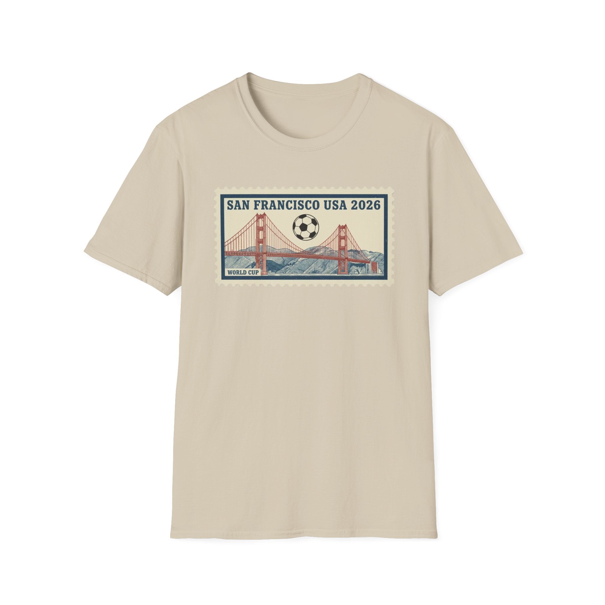 San Francisco 2026 Golden Gate Stamp T-Shirt — Vintage Soccer Postage Design