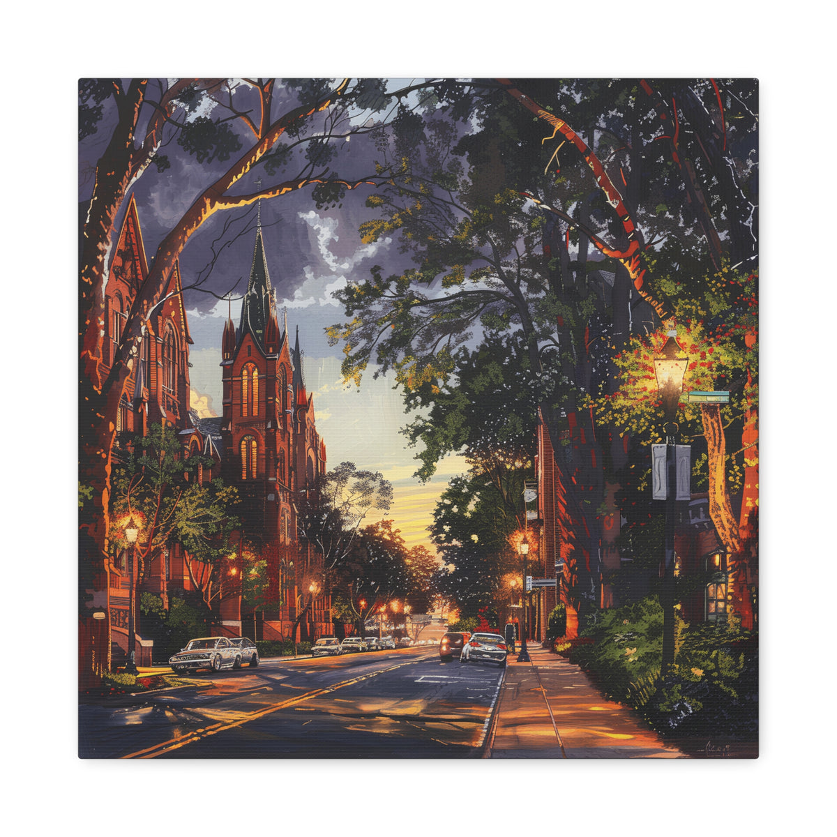 Atlanta Sweet Auburn District - Sunset Church Street Canvas Print — Urban Evening Landscape Wall Art