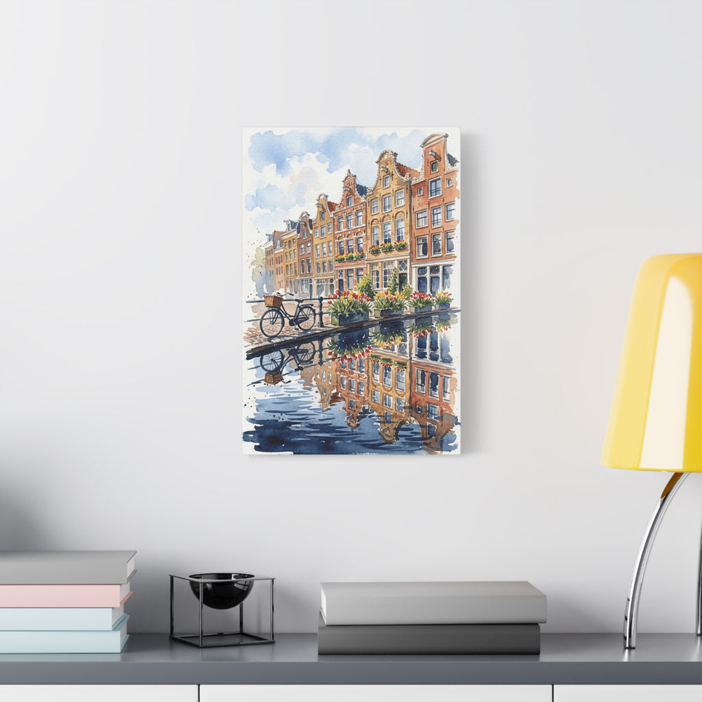 Amsterdam Canal Bicycle - Classic Stretched Canvas Wall Art