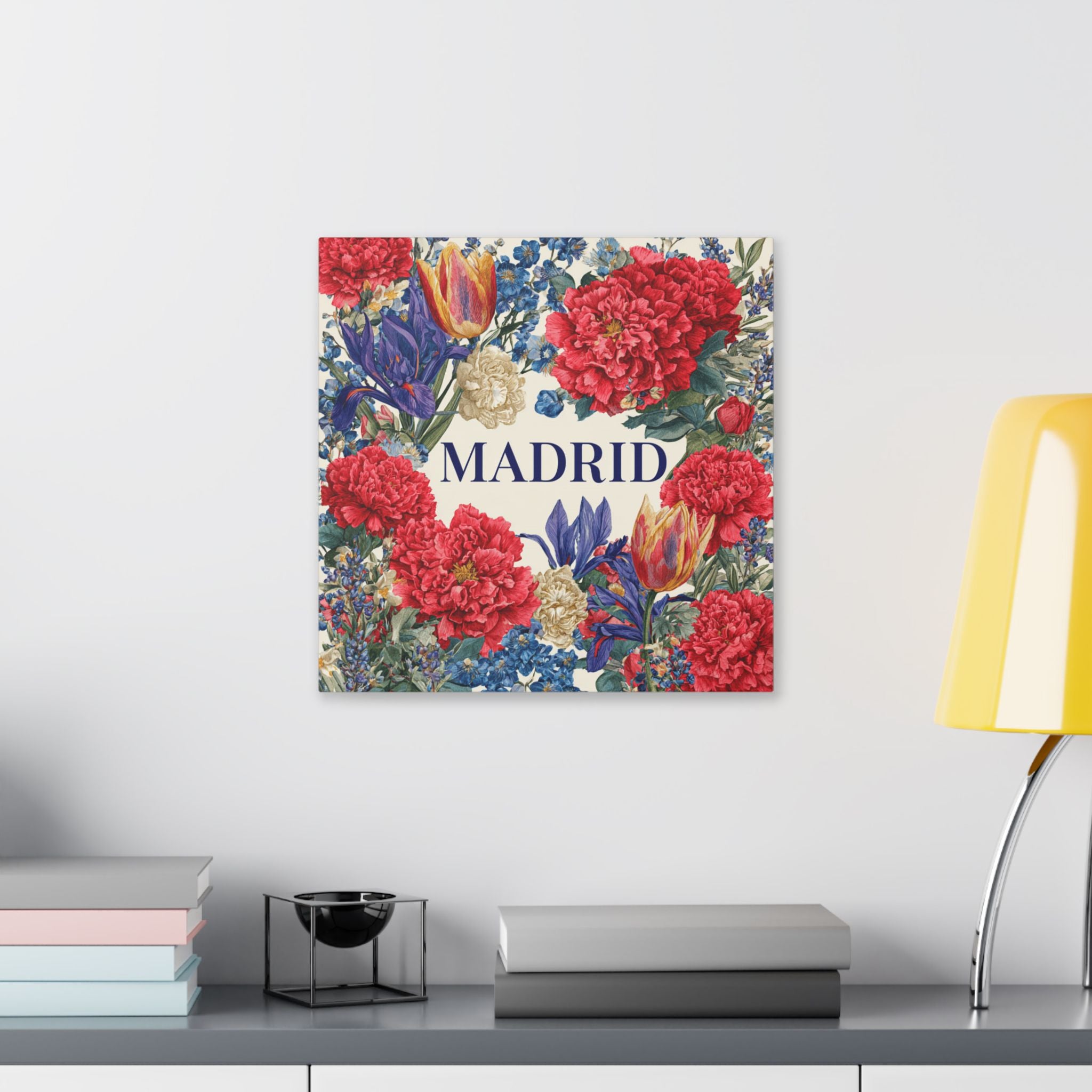 Madrid Floral Canvas Wall Art — Vintage Red & Blue Bouquet Stretched Canvas