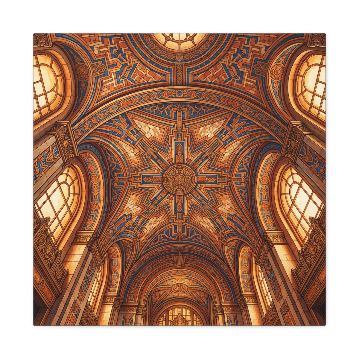 Architectural Ceiling Art Canvas — Ornate Golden Cathedral Interior Print - Detroit