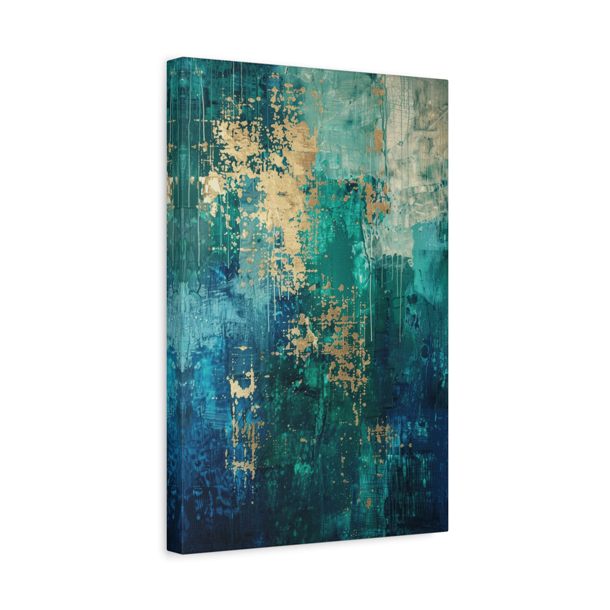 Abstract Teal & Gold Canvas Art  inspired by Vienna – Modern Stretched Wall Art