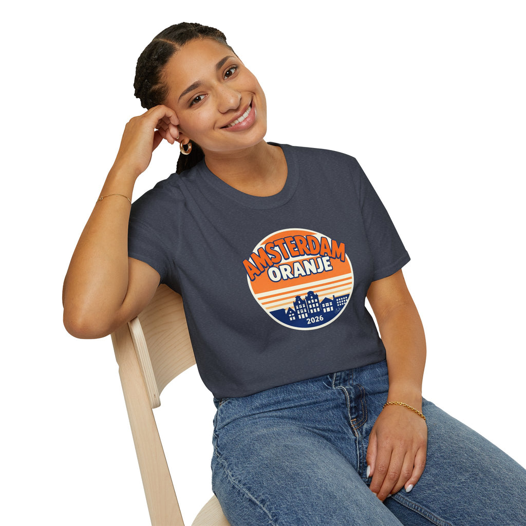 Amsterdam Oranje Vintage Skyline T-Shirt — 2026 Dutch Pride Tee