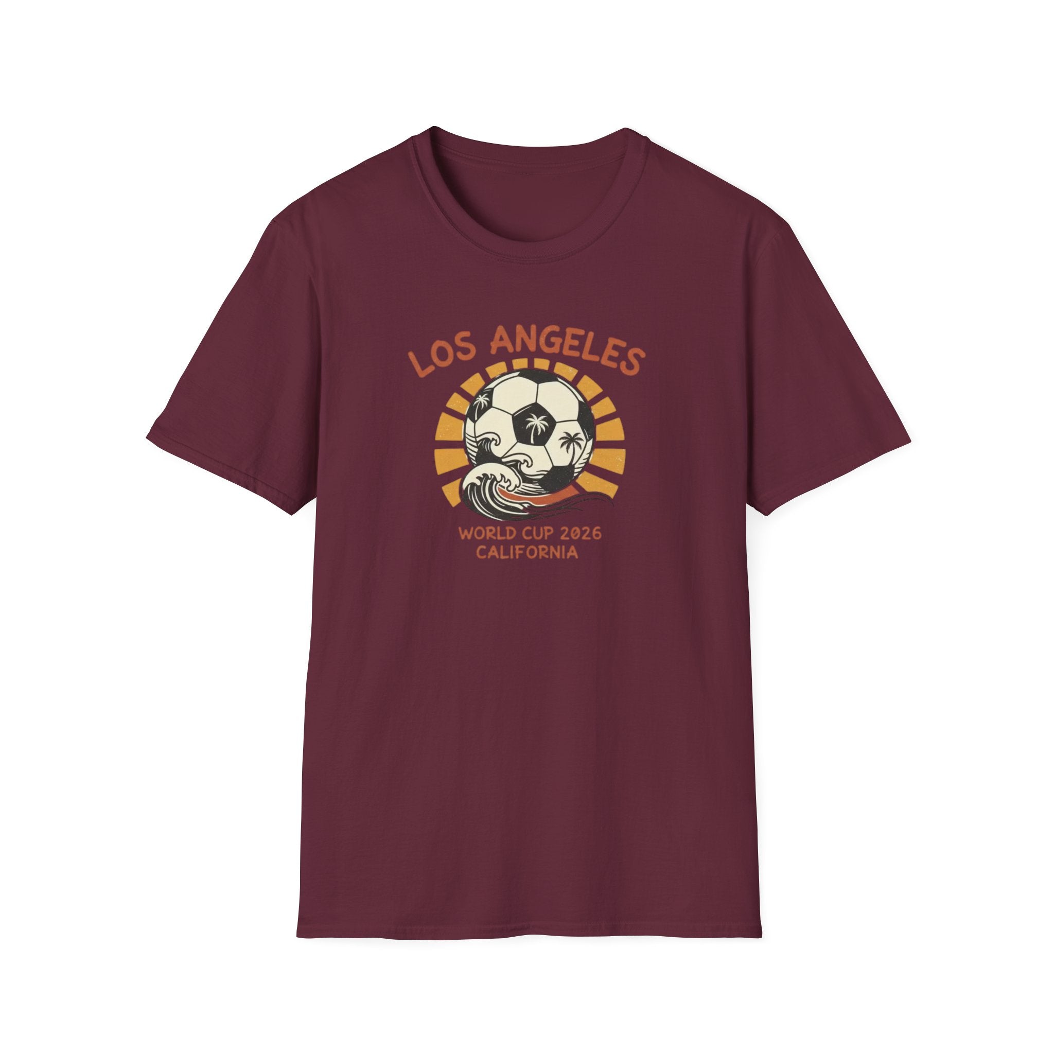 Los Angeles World Cup 2026 Soccer T-Shirt — Retro Sunset Ball Design
