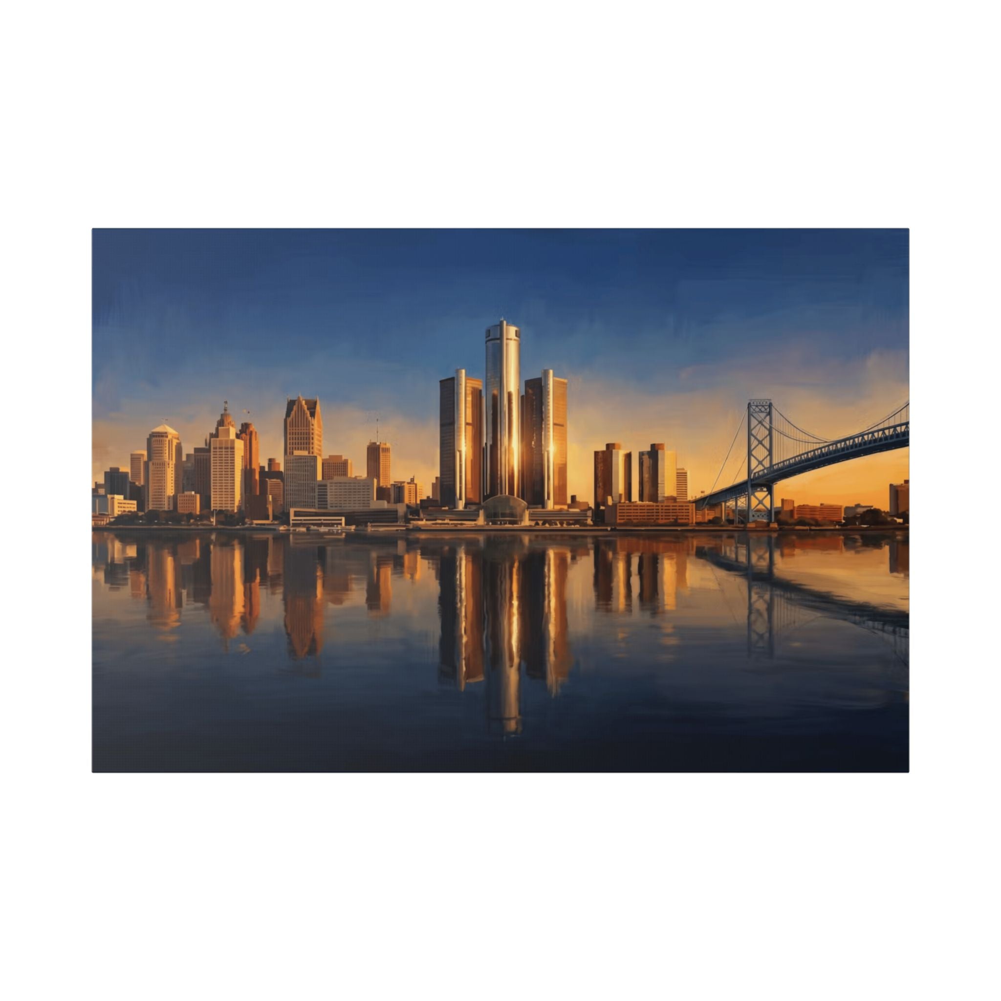 Detroit Skyline Canvas Print — Golden Hour Cityscape Wall Art