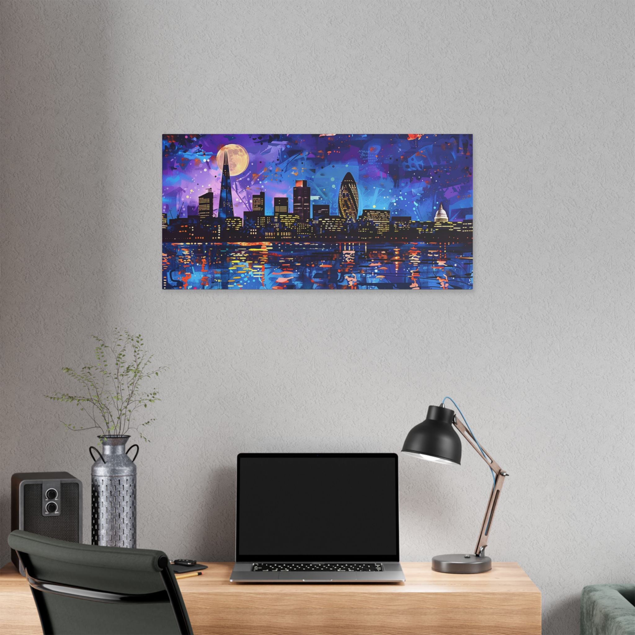 London Skyline Canvas Print – Vibrant Night Cityscape Stretched Wall Art