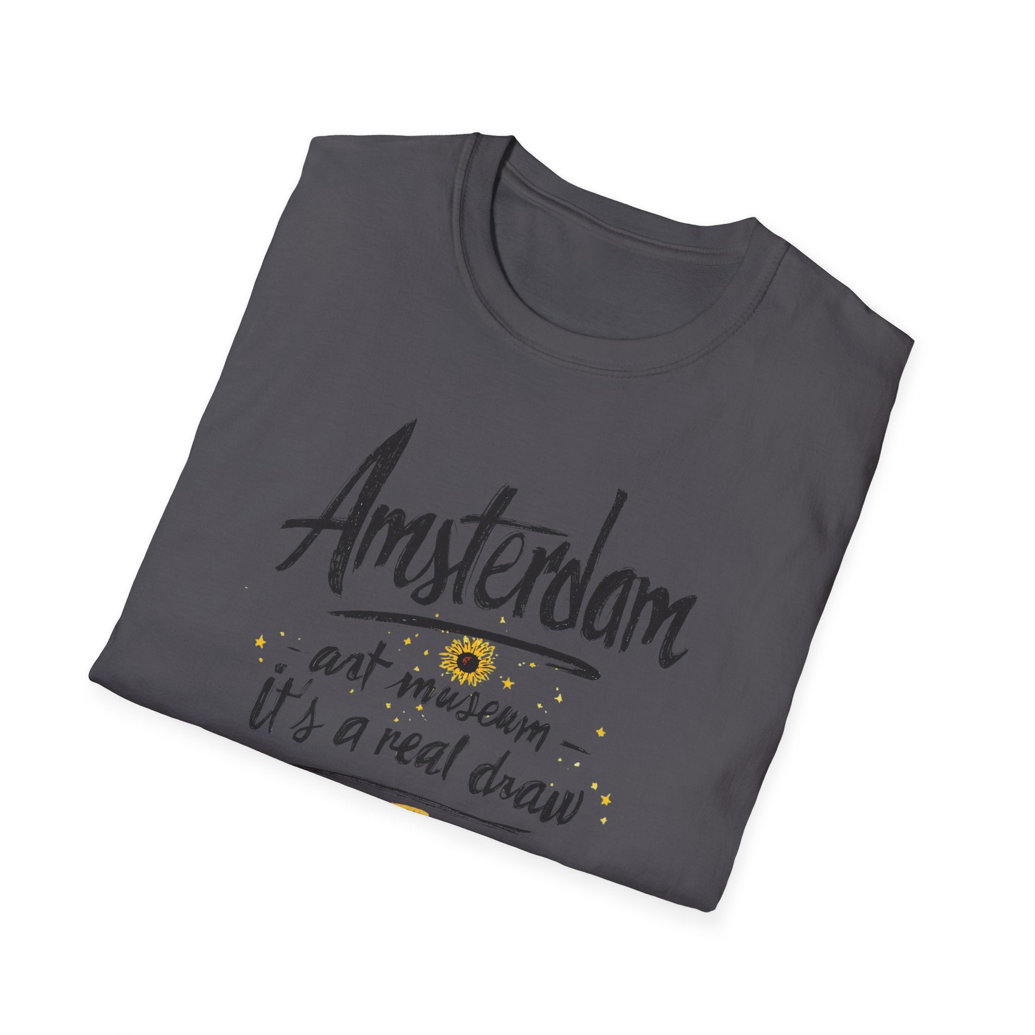 Amsterdam Art Museum T-Shirt — "Amsterdam" Script Graphic with "art museum — it’s a real draw"