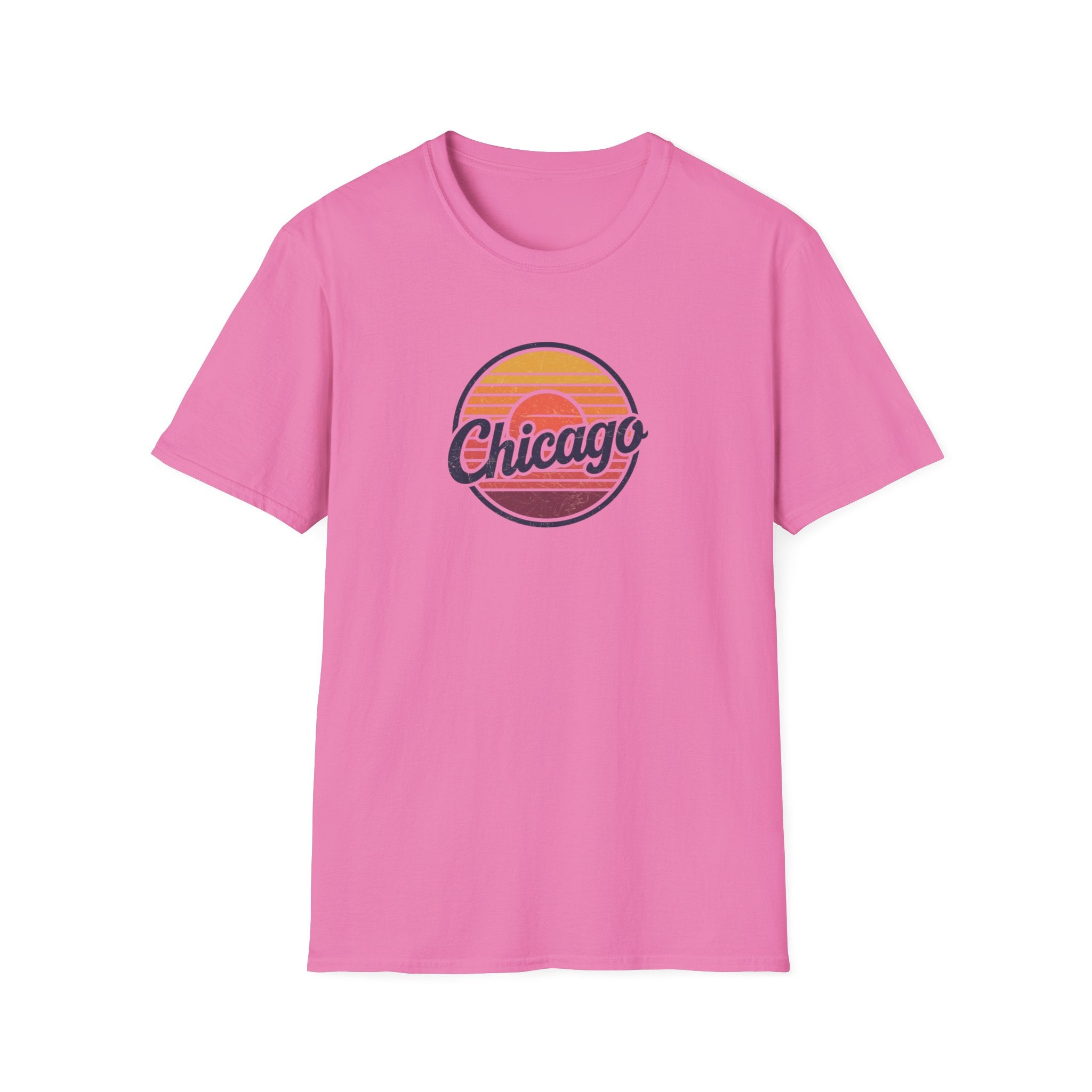 Chicago Retro Sunset T-Shirt | Vintage Script City Design