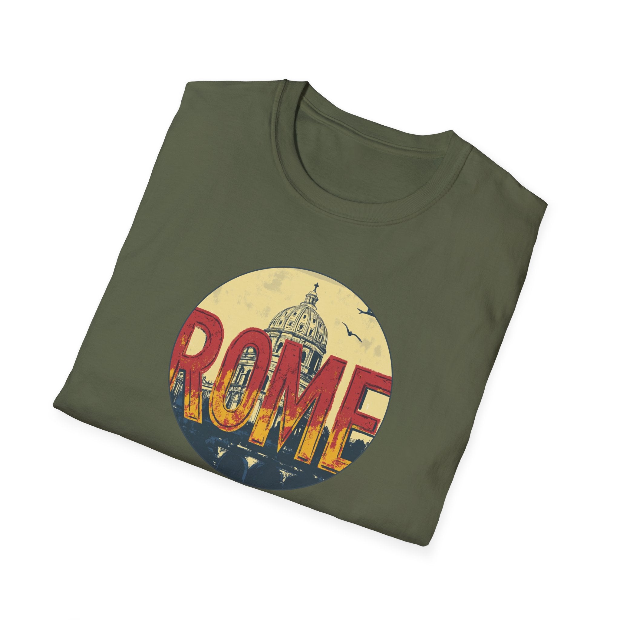 Rome skyline circle graphic T-Shirt | Vatican St. Peter dome vintage travel design