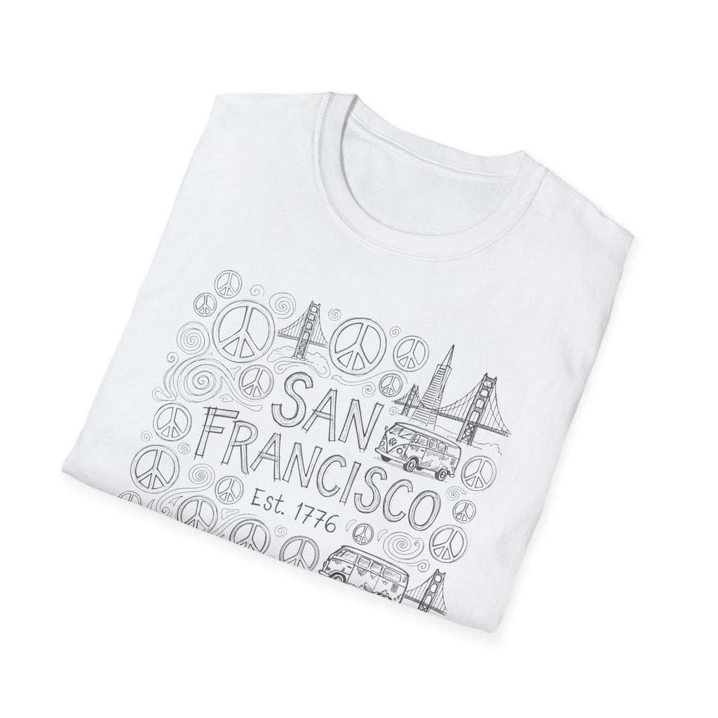 San Francisco Doodle T-Shirt – 'Free Spirits Welcome' Vintage City Sketch Tee