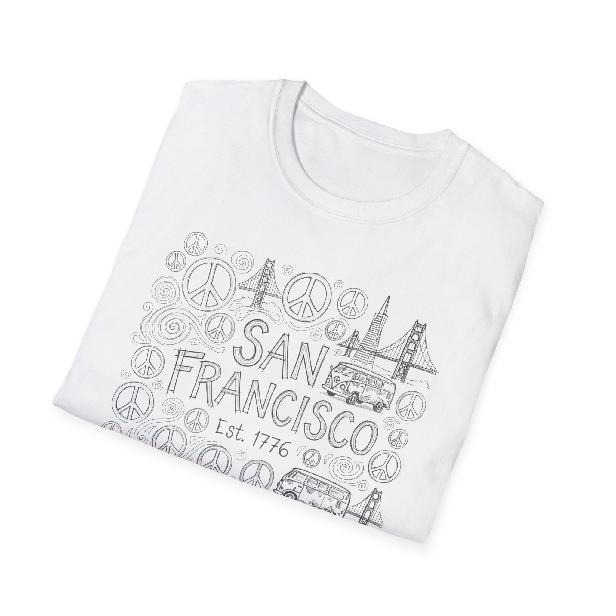 San Francisco Doodle T-Shirt – 'Free Spirits Welcome' Vintage City Sketch Tee
