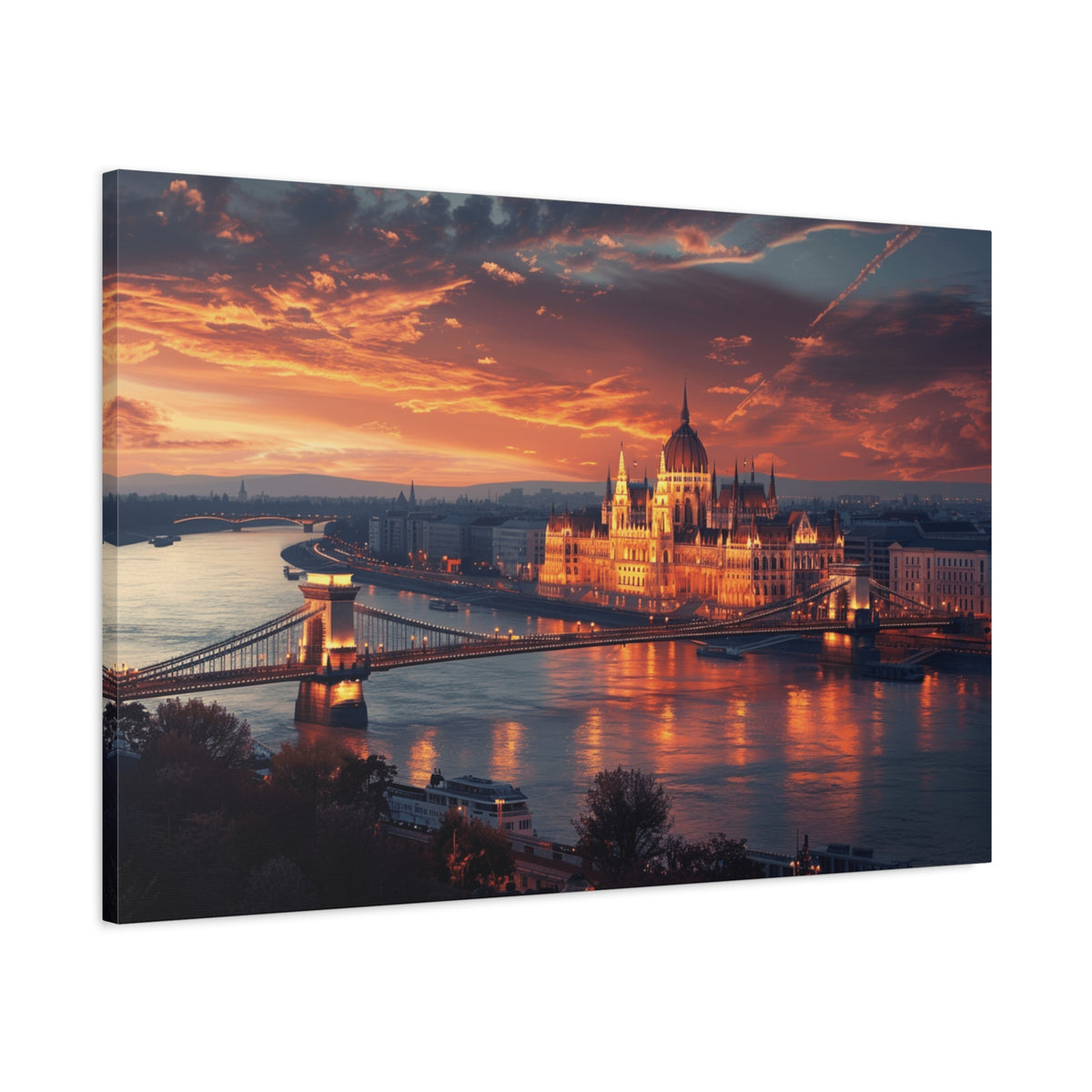 Budapest Parliament at Sunset — Classic Stretched Canvas Wall Art