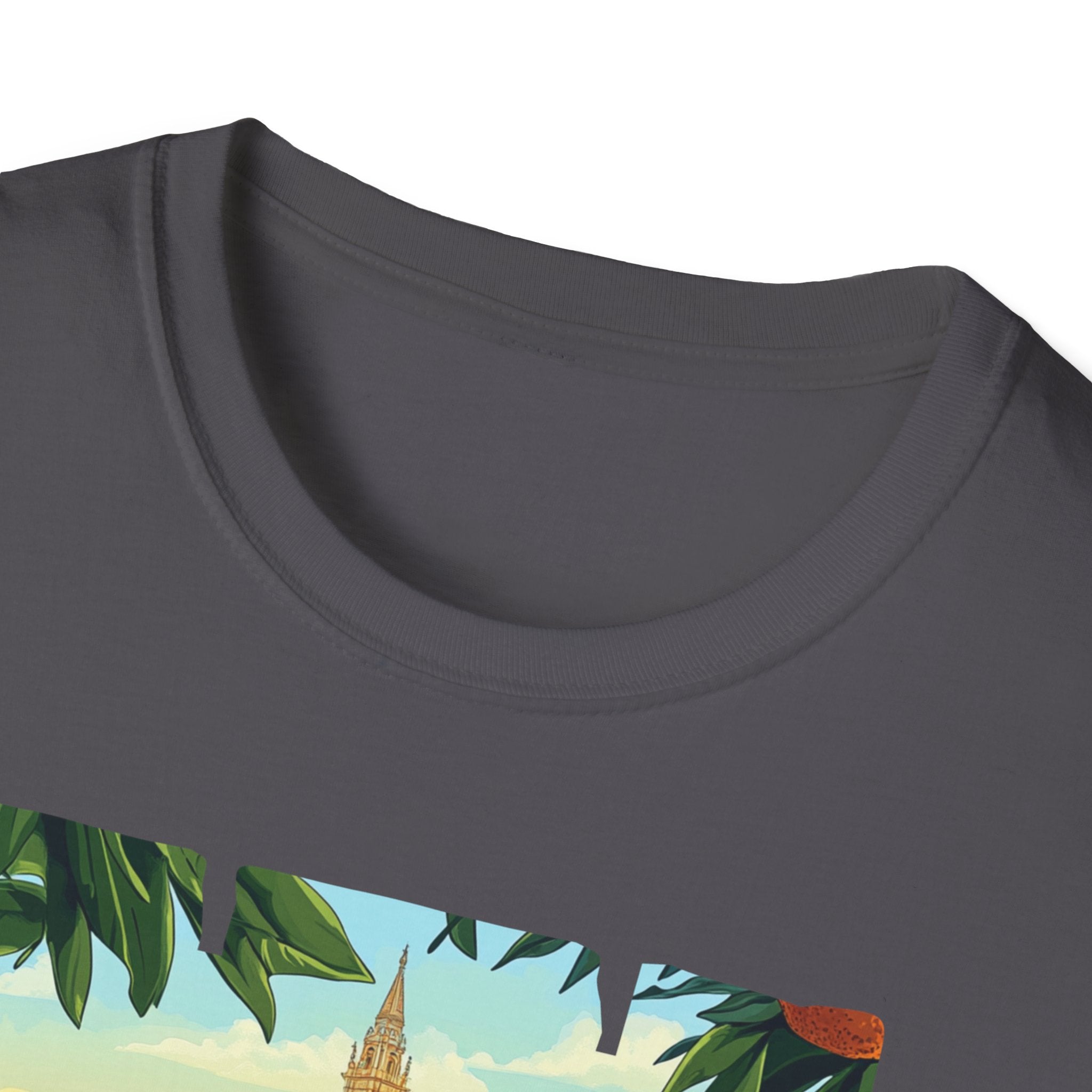 Valencia vintage travel postcard T-Shirt | Spain city skyline, oranges, palm leaves