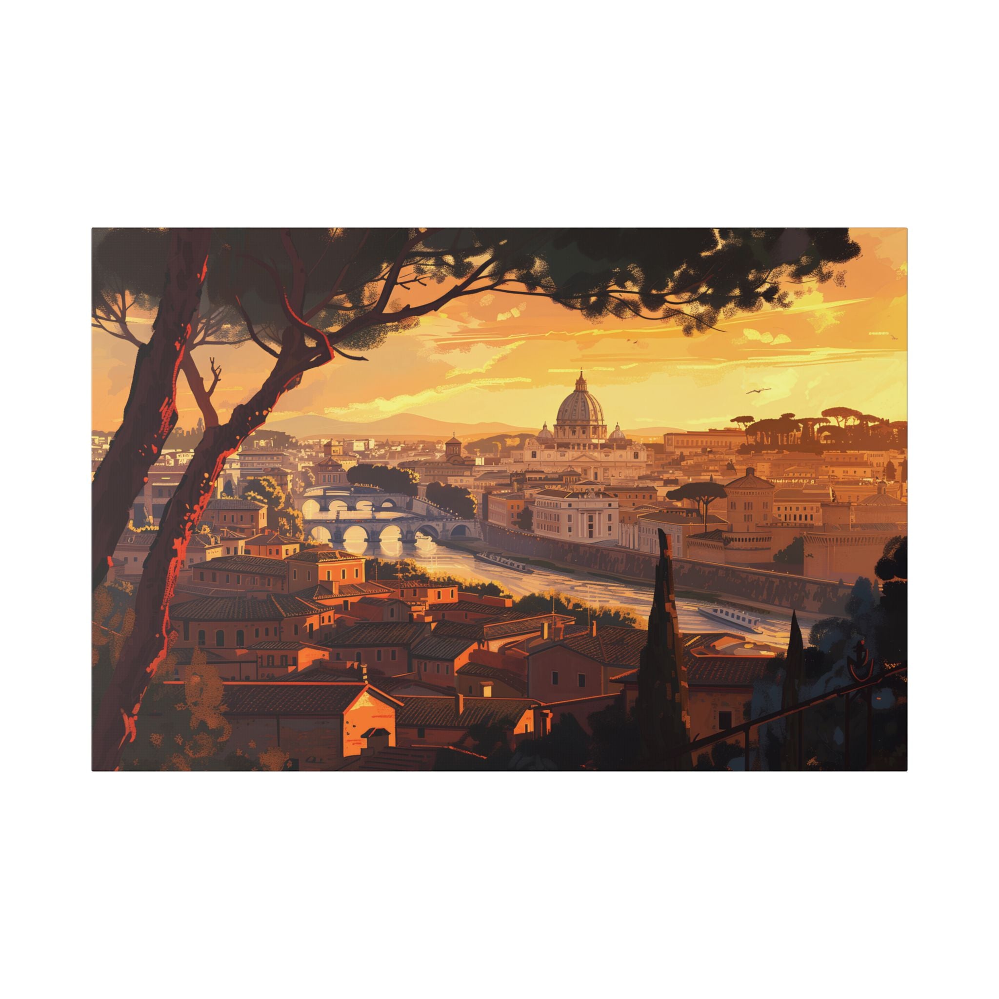 Sunset Over Rome Canvas Wall Art — Classic Stretched Canvas Landscape Print
