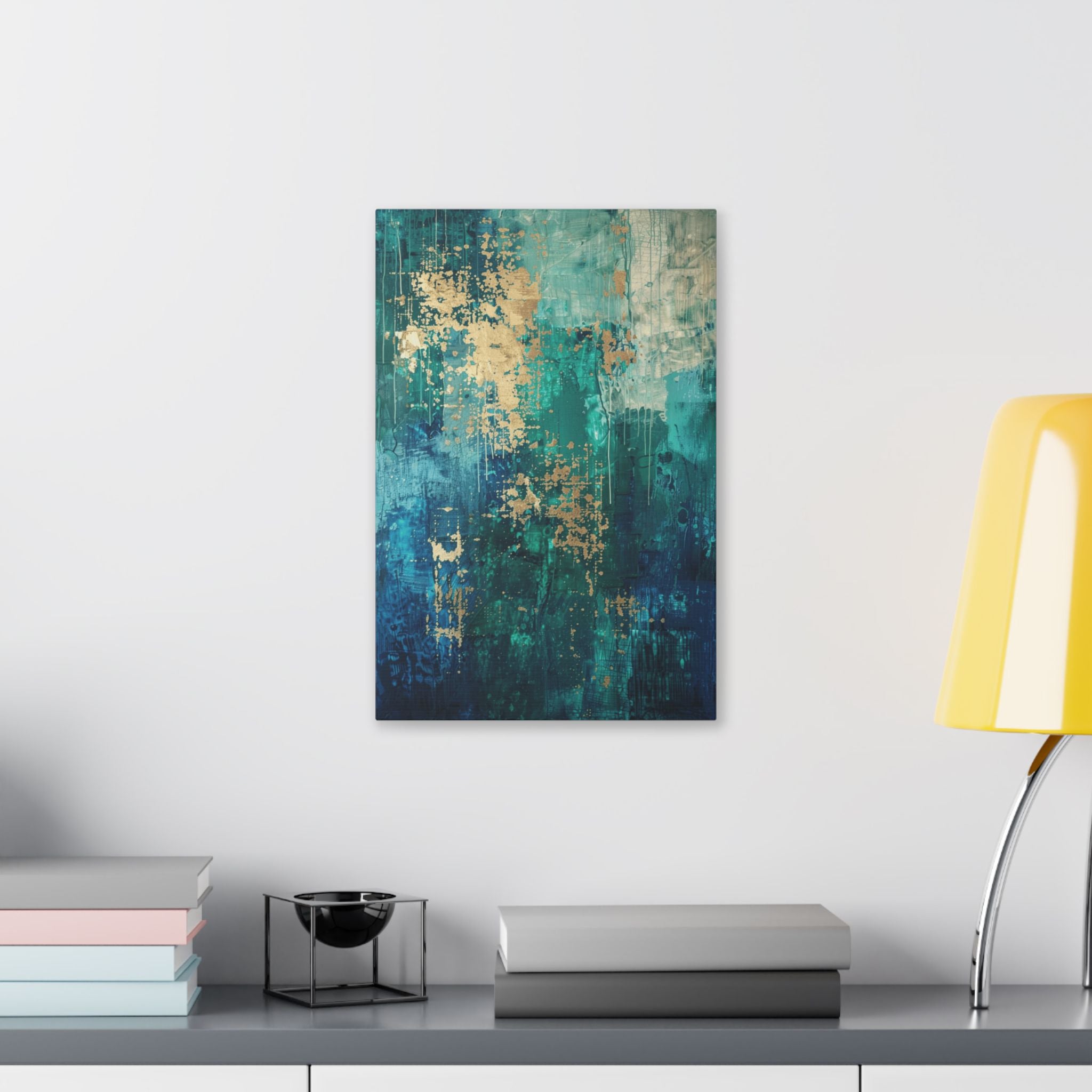 Abstract Teal & Gold Canvas Art  inspired by Vienna – Modern Stretched Wall Art
