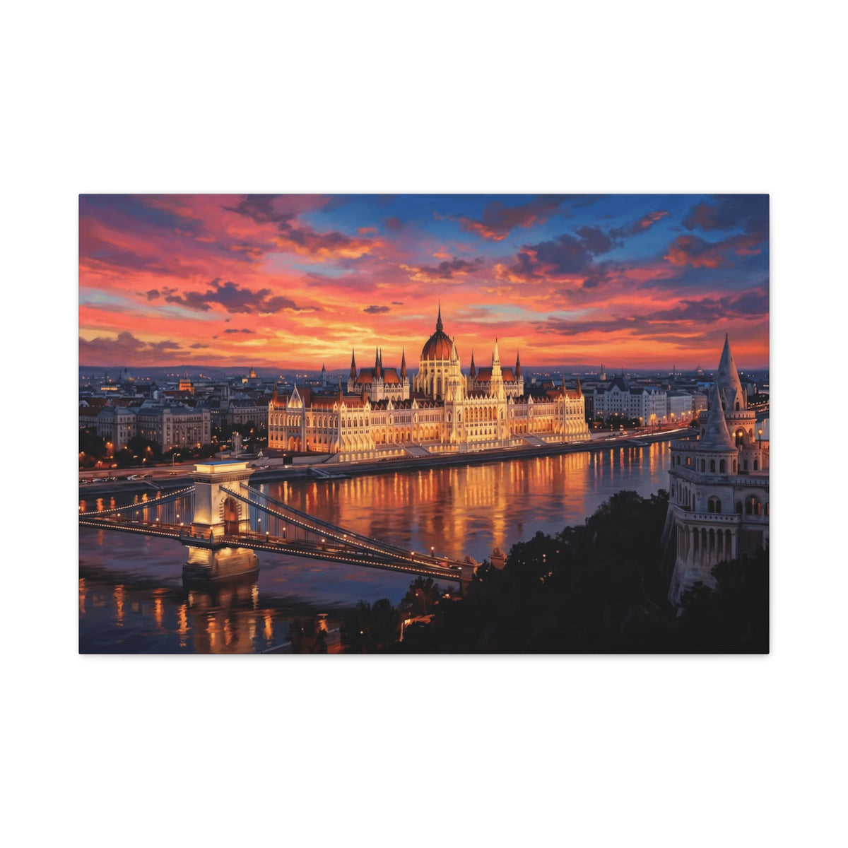 Budapest Parliament Sunset Canvas Wall Art