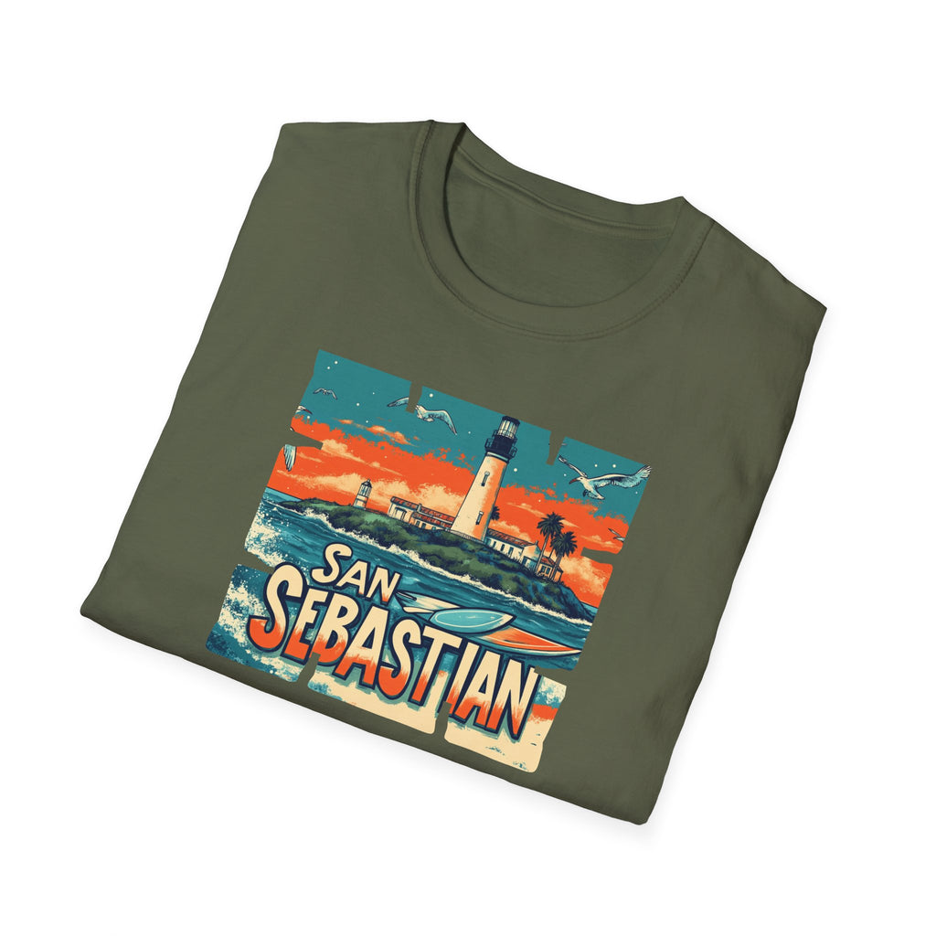 San Sebastian Lighthouse Vintage Poster T-Shirt | Coastal Travel Tee