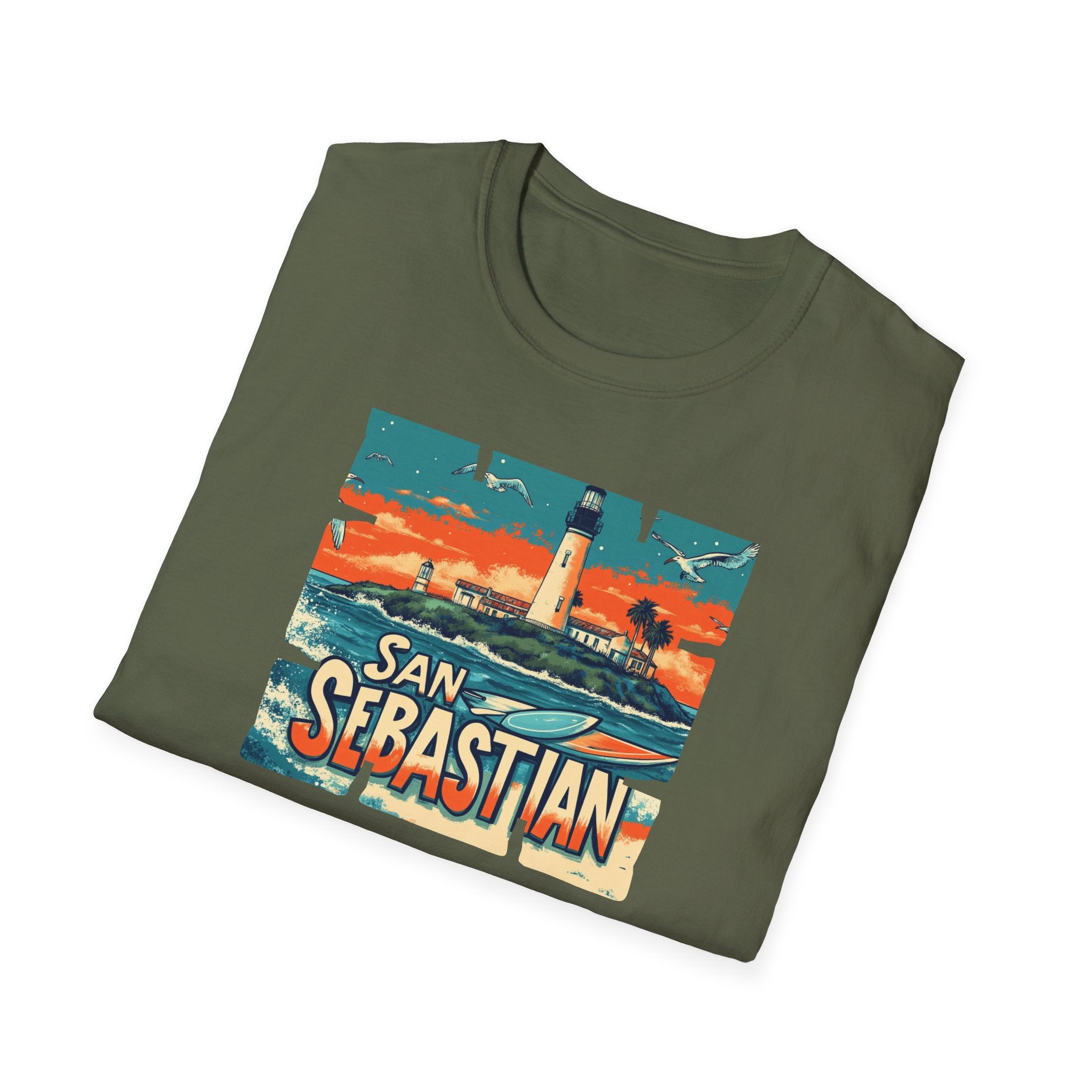 San Sebastian Lighthouse Vintage Poster T-Shirt | Coastal Travel Tee