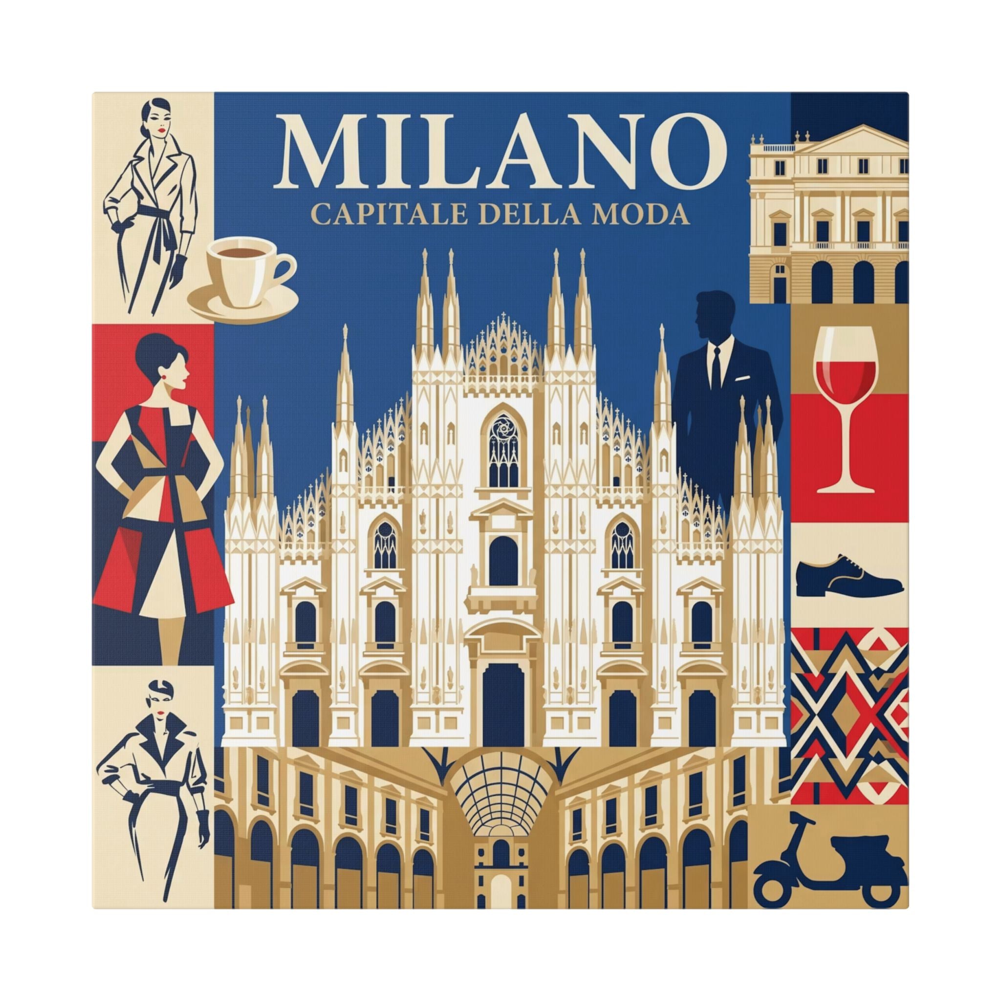 Milano Travel Poster Stretched Canvas – 'Milano Capitale Della Moda' Fashion City Wall Art