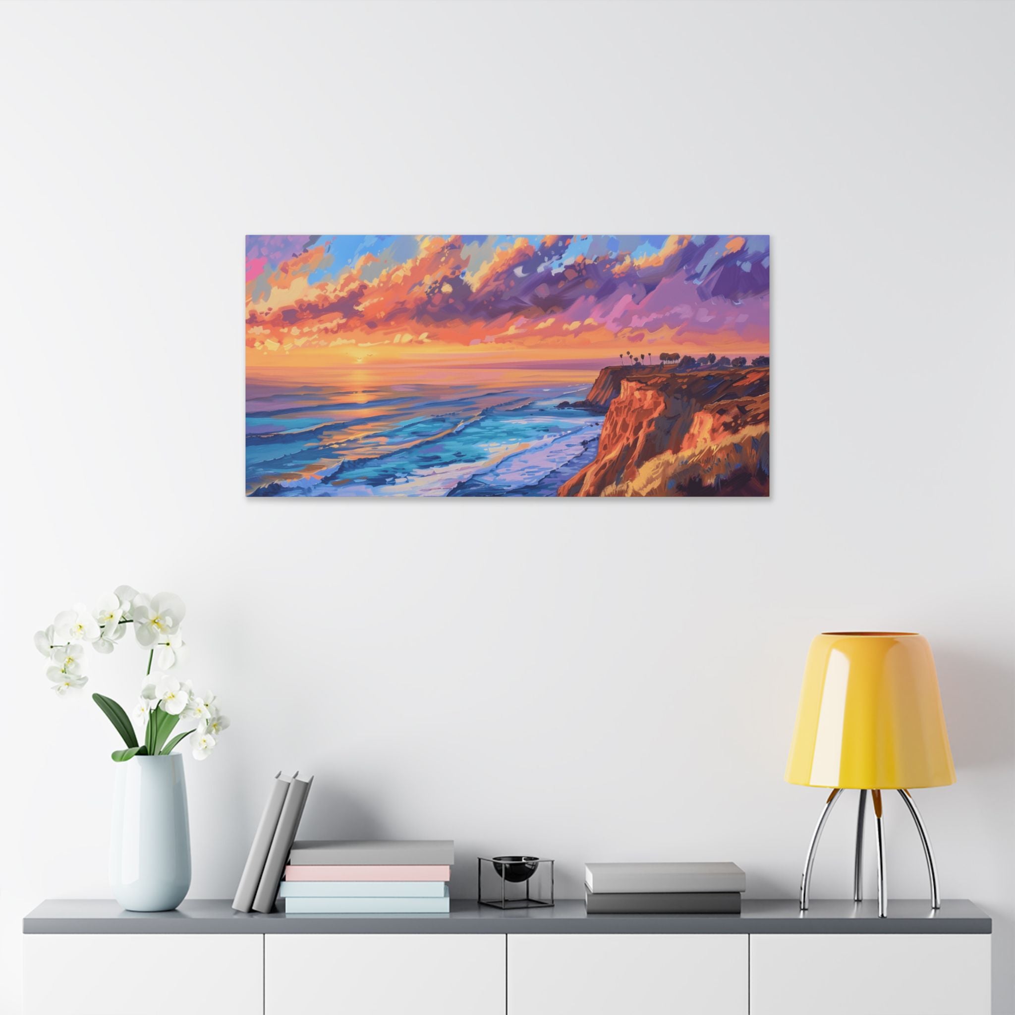 San Diego - La Jolla Cove Coastline - Sunset Cliff Canvas Wall Art — Vibrant Coastal Landscape Print