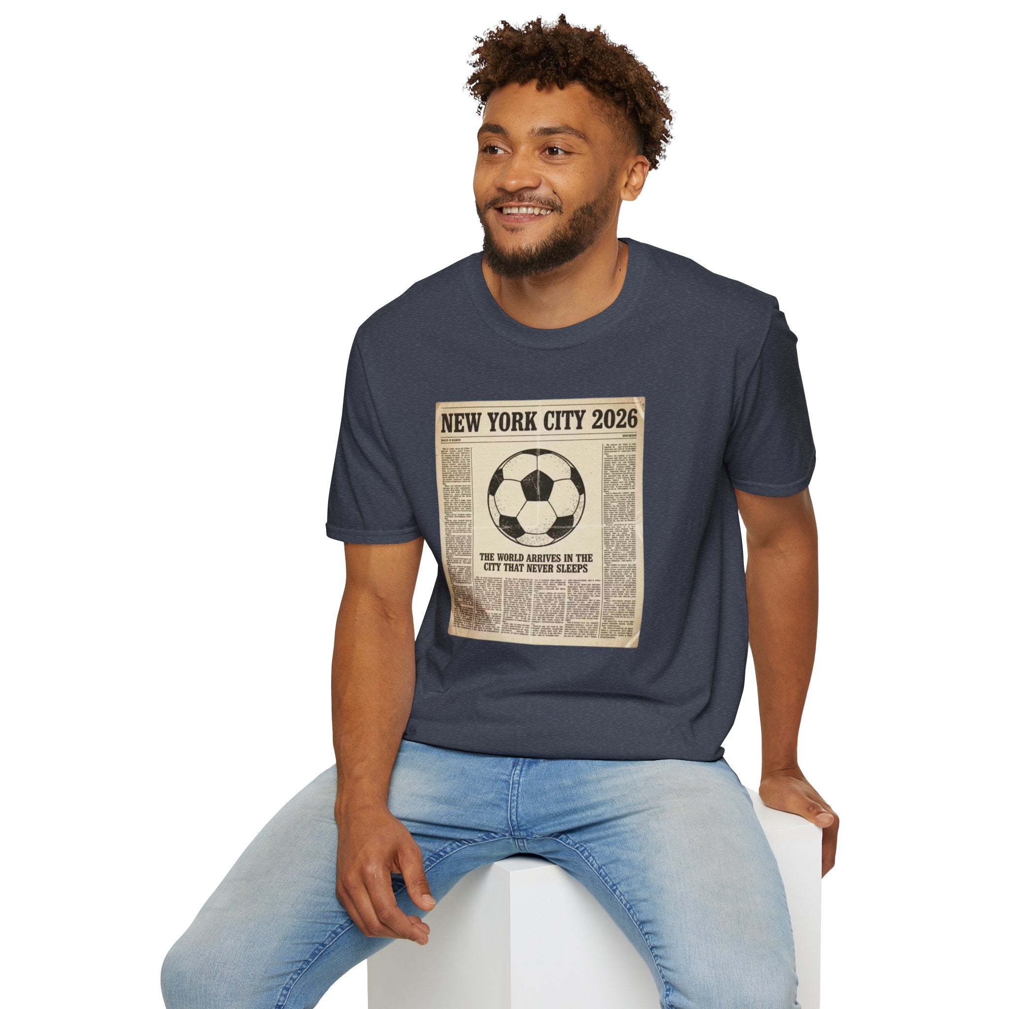 Soccer Newspaper T-Shirt — New York City 2026 Vintage Soccer Tee