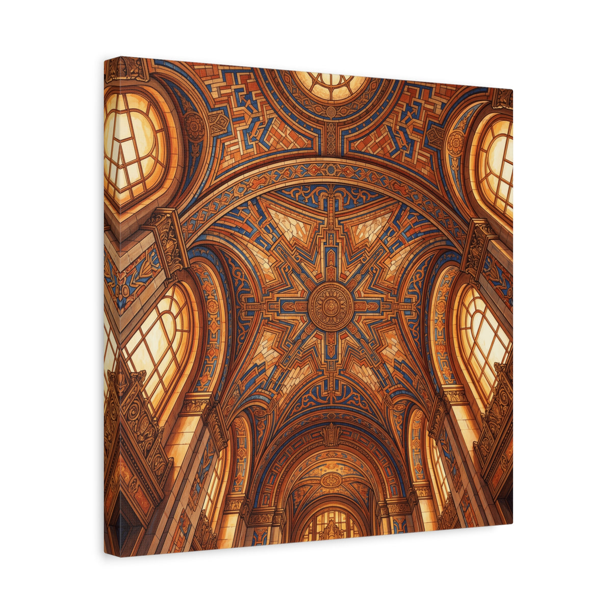Architectural Ceiling Art Canvas — Ornate Golden Cathedral Interior Print - Detroit