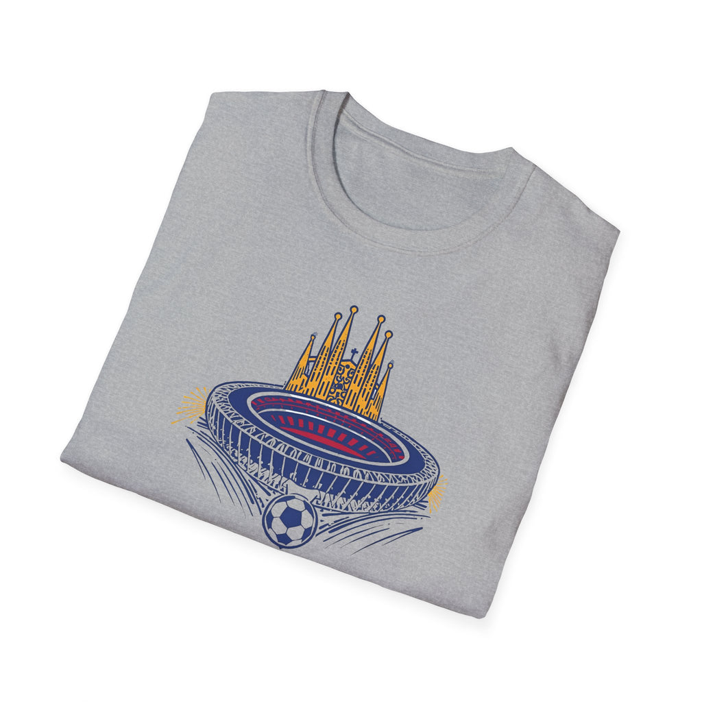 Barcelona Stadium and Sagrada Família Soccer T-Shirt | Football City Design