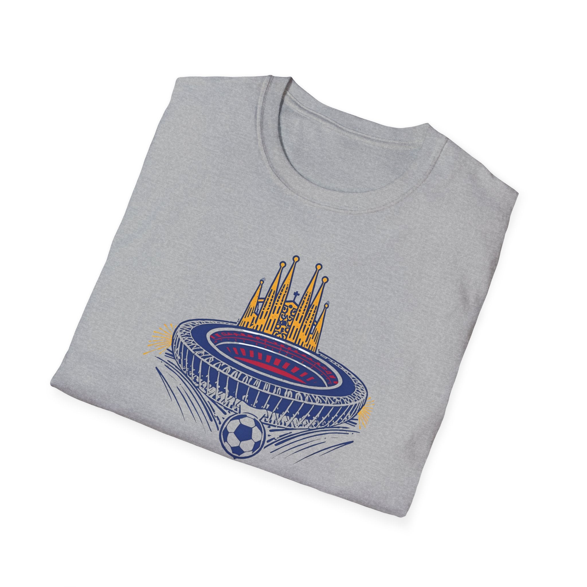 Barcelona Stadium and Sagrada Família Soccer T-Shirt | Football City Design