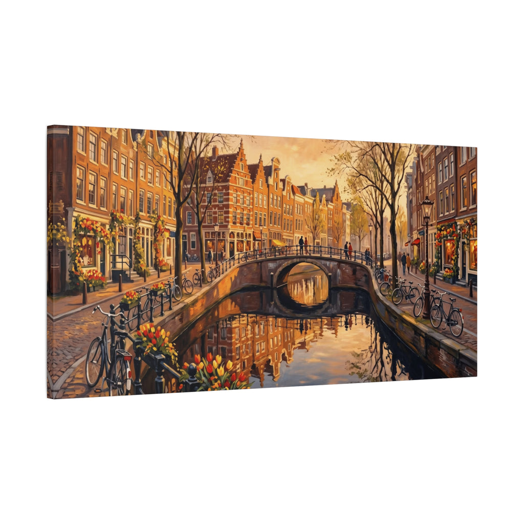 Amsterdam Canal Sunset Stretched Canvas Wall Art