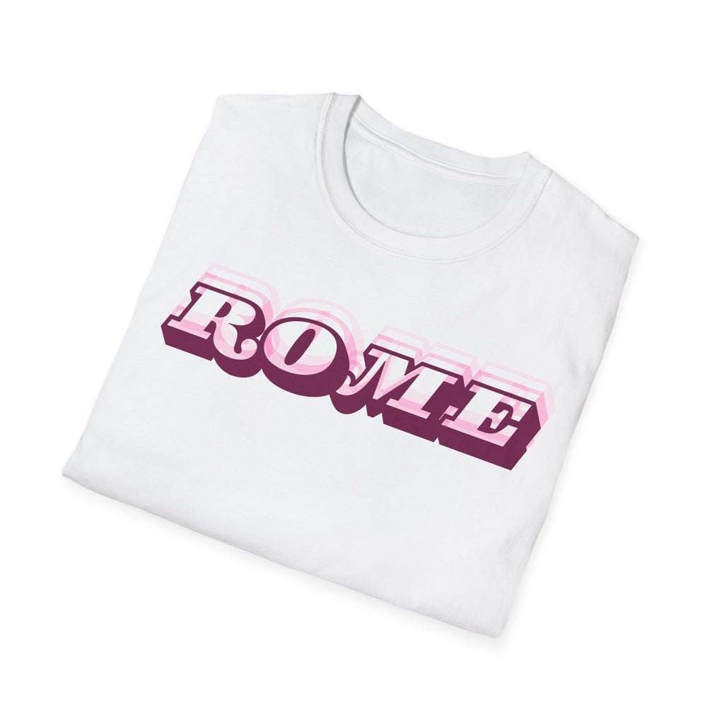 ROME 3D Retro Text T-Shirt | Pink Ombre City Typography