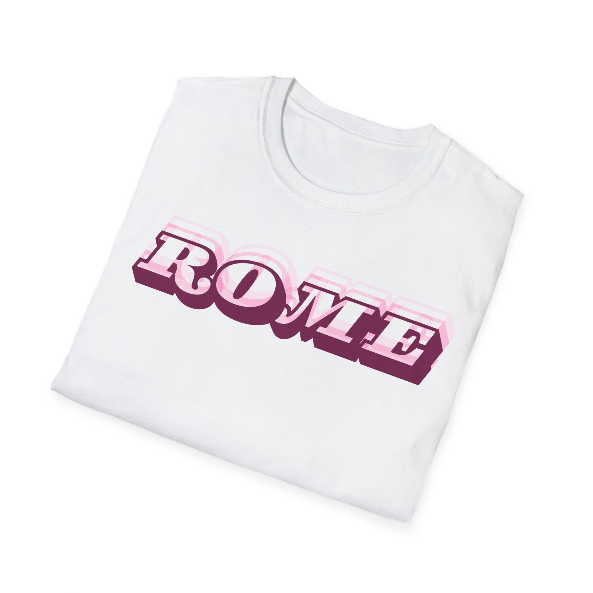 ROME 3D Retro Text T-Shirt | Pink Ombre City Typography
