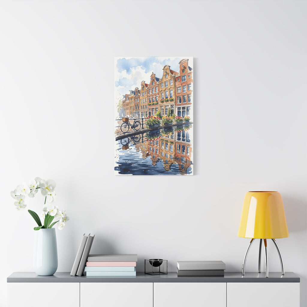 Amsterdam Canal Bicycle - Classic Stretched Canvas Wall Art