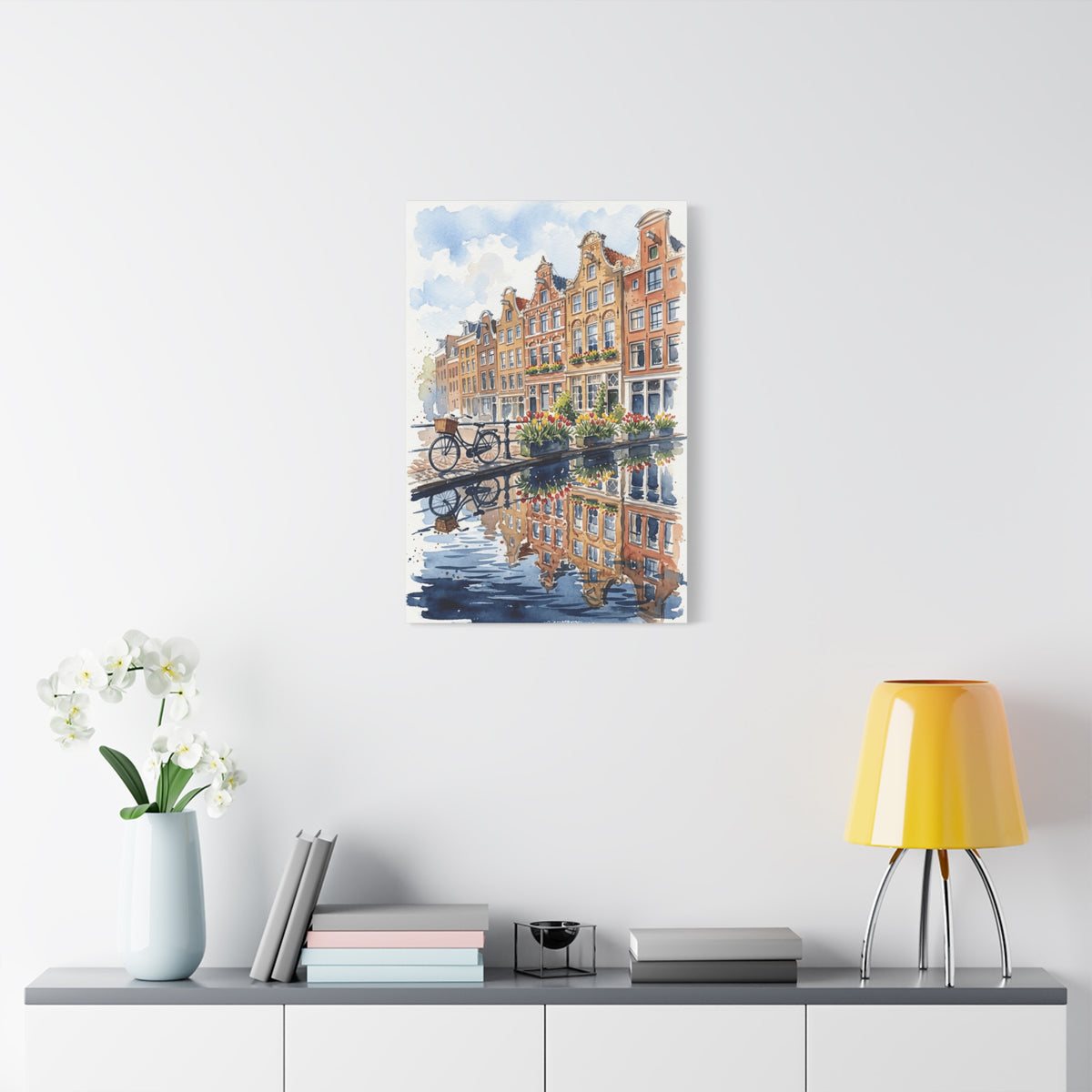 Amsterdam Canal Bicycle - Classic Stretched Canvas Wall Art